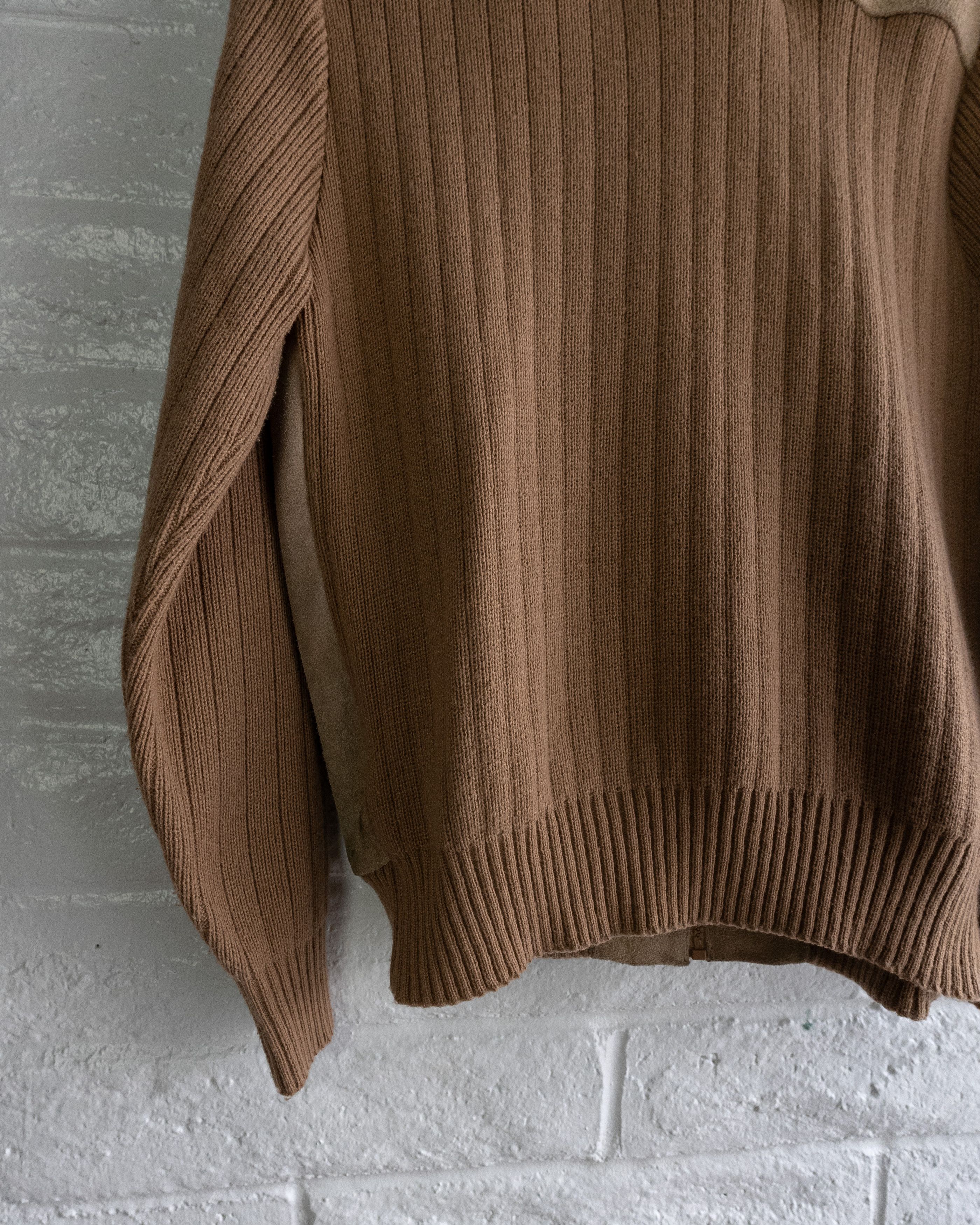 Vintage Vintage 1980s Cowhide Suede Sweater Jacket Tan Knit Hippie Size US L / EU 52-54 / 3 - 8 Thumbnail