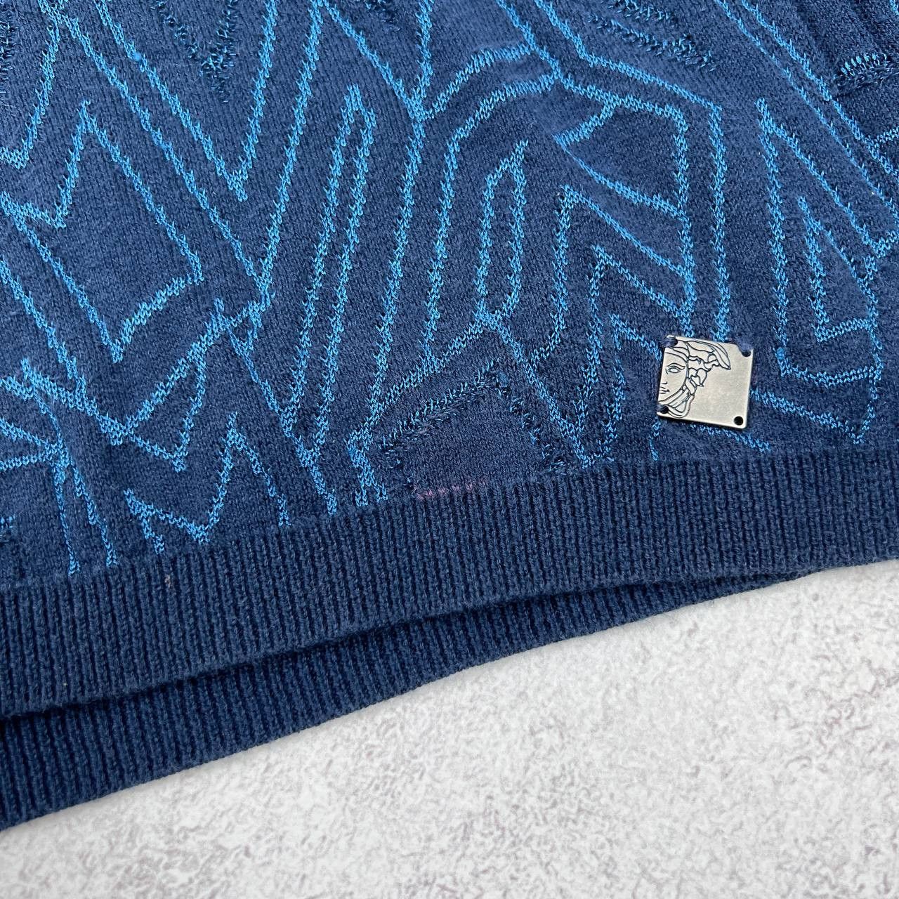 Versace Versace Jeans Couture Sweater V-Neck Blue Geometric Knit Size US S / EU 44-46 / 1 - 5 Thumbnail