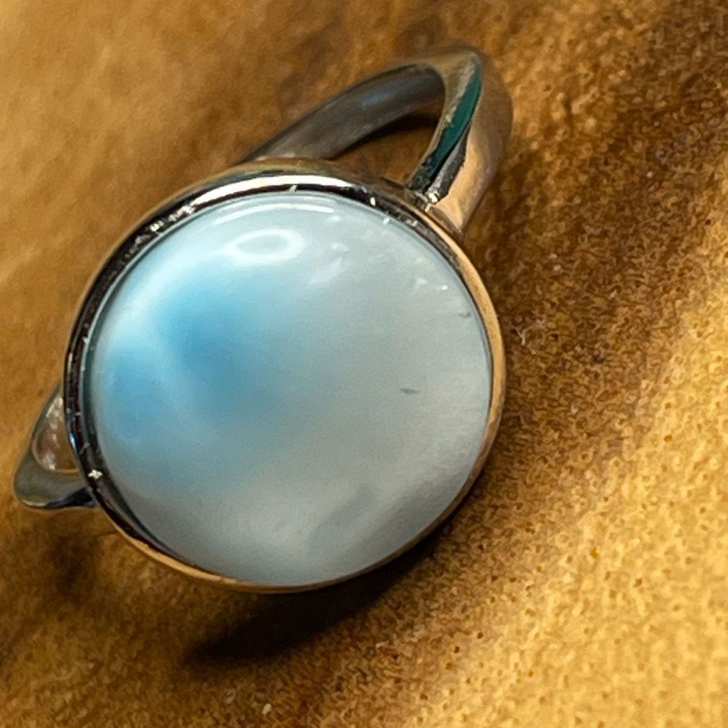 Other Larimar S925 sterling silver adjustable ring 10mm natural st Size ONE SIZE - 1 Thumbnail