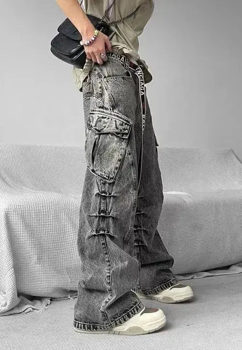Japanese Brand Retro washed distressed multi-pocket cargo jeans Size US 32 / EU 48 - 3 Thumbnail