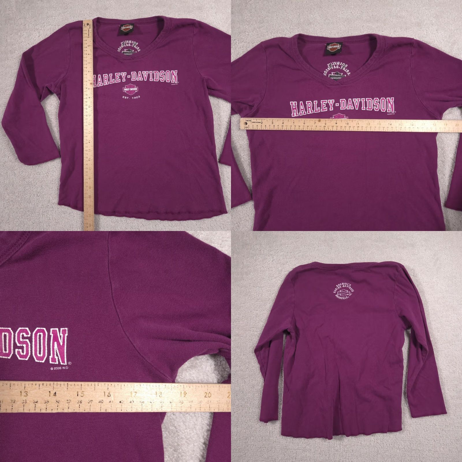 Harley Davidson VINTAGE Harley-Davidson Shirt Womens Medium Purple Nashville 3/4 Sleeve Top Size M / US 6-8 / IT 42-44 - 8 Thumbnail