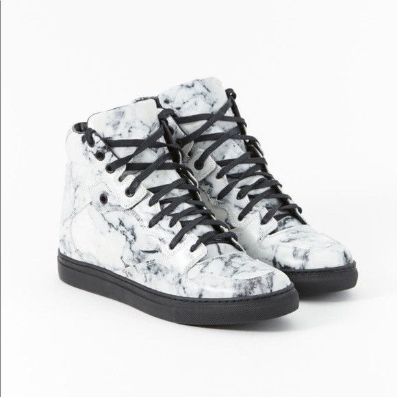 Balenciaga Marble Double Stitch Hi-Top Leather Sneakers Size US 8 / EU 41 - 1 Thumbnail