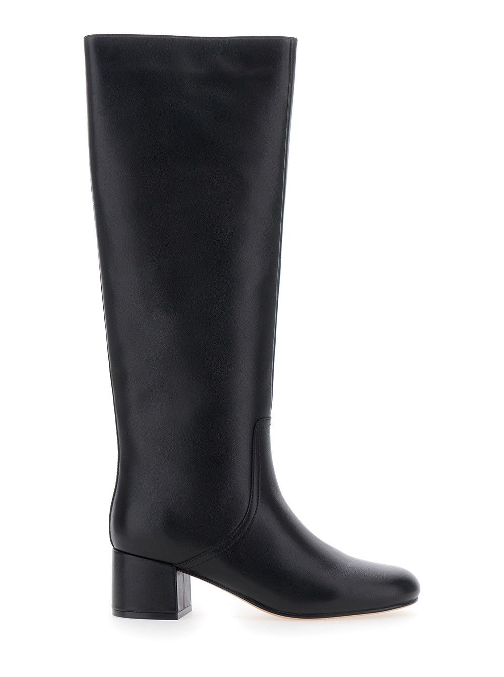 TWINSET Black Knee High Boots with Round Toe in Leather Woman Size US 10 / IT 40 - 1 Thumbnail