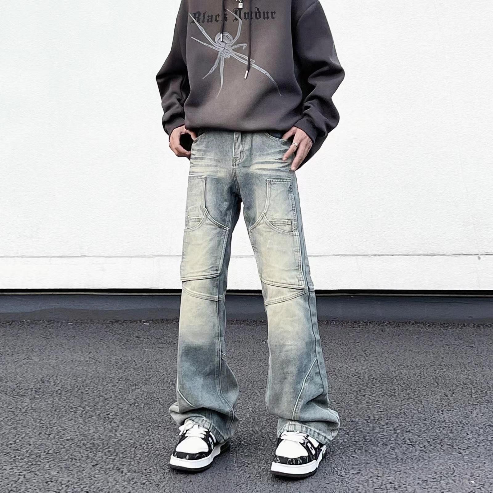 Vintage washed street patchwork jeans