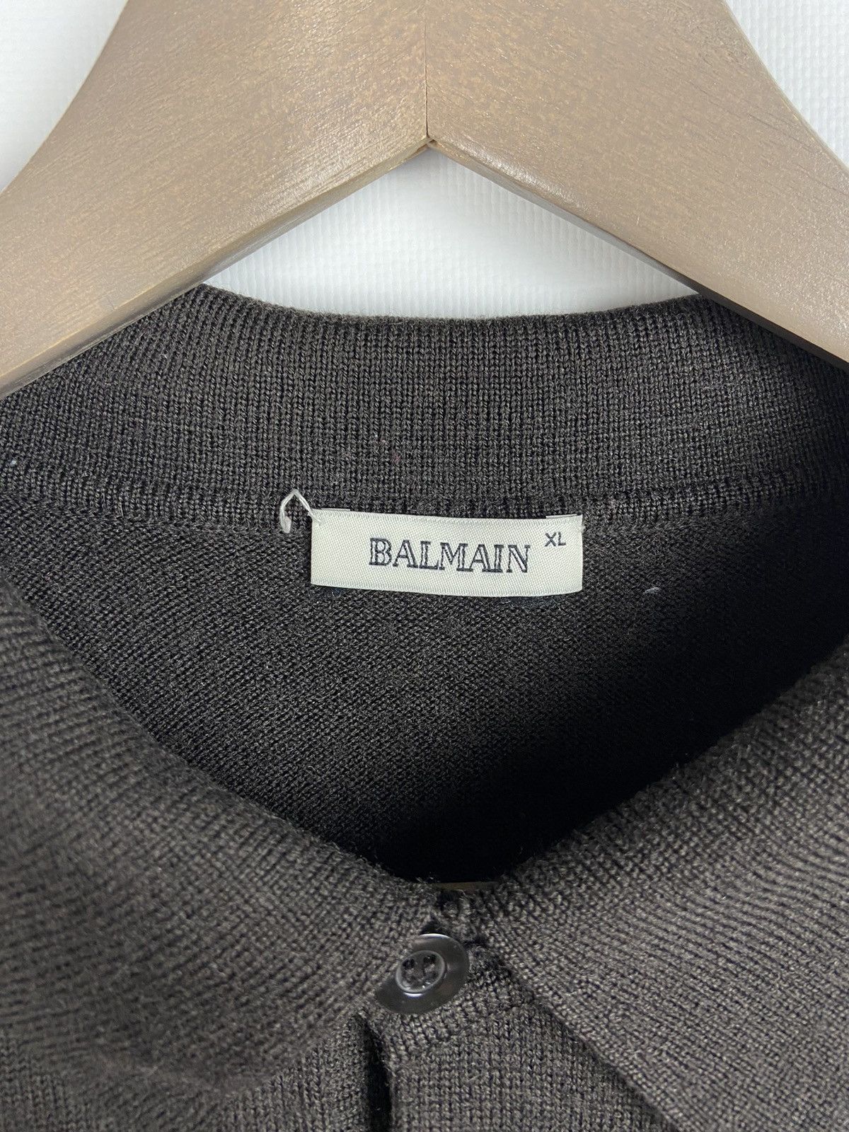 Balmain × Vintage Vintage Balmain Sweatshirt Collared Button Long Sleeve Wool Size US XL / EU 56 / 4 - 8 Thumbnail