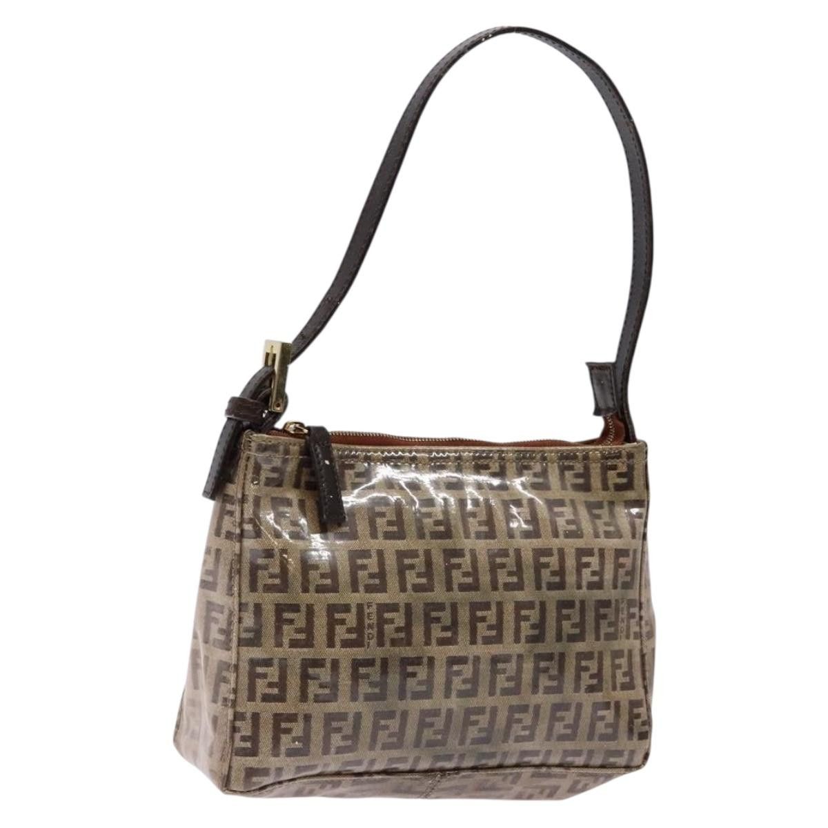 FENDI Zucchino Canvas Shoulder Bag Coated Canvas Beige Gold