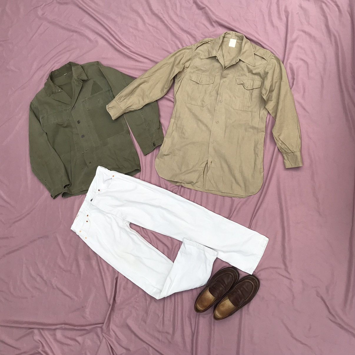 Other FRENCH ARMY 50s ARMY OFFICER BUTTON UP, HEMP COTTON BLEND Size US M / EU 48-50 / 2 - 2 Thumbnail