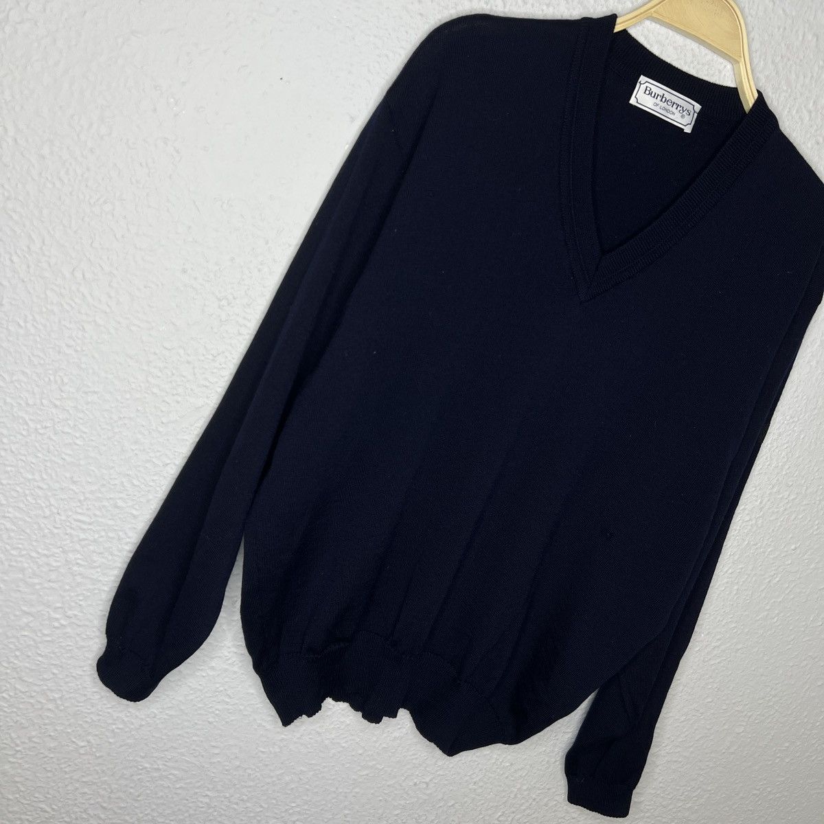 Burberry × Designer × Vintage Vintage Burberry Navy Wool Logo Luxury Sweater Jumper Knit Size US L / EU 52-54 / 3 - 2 Thumbnail