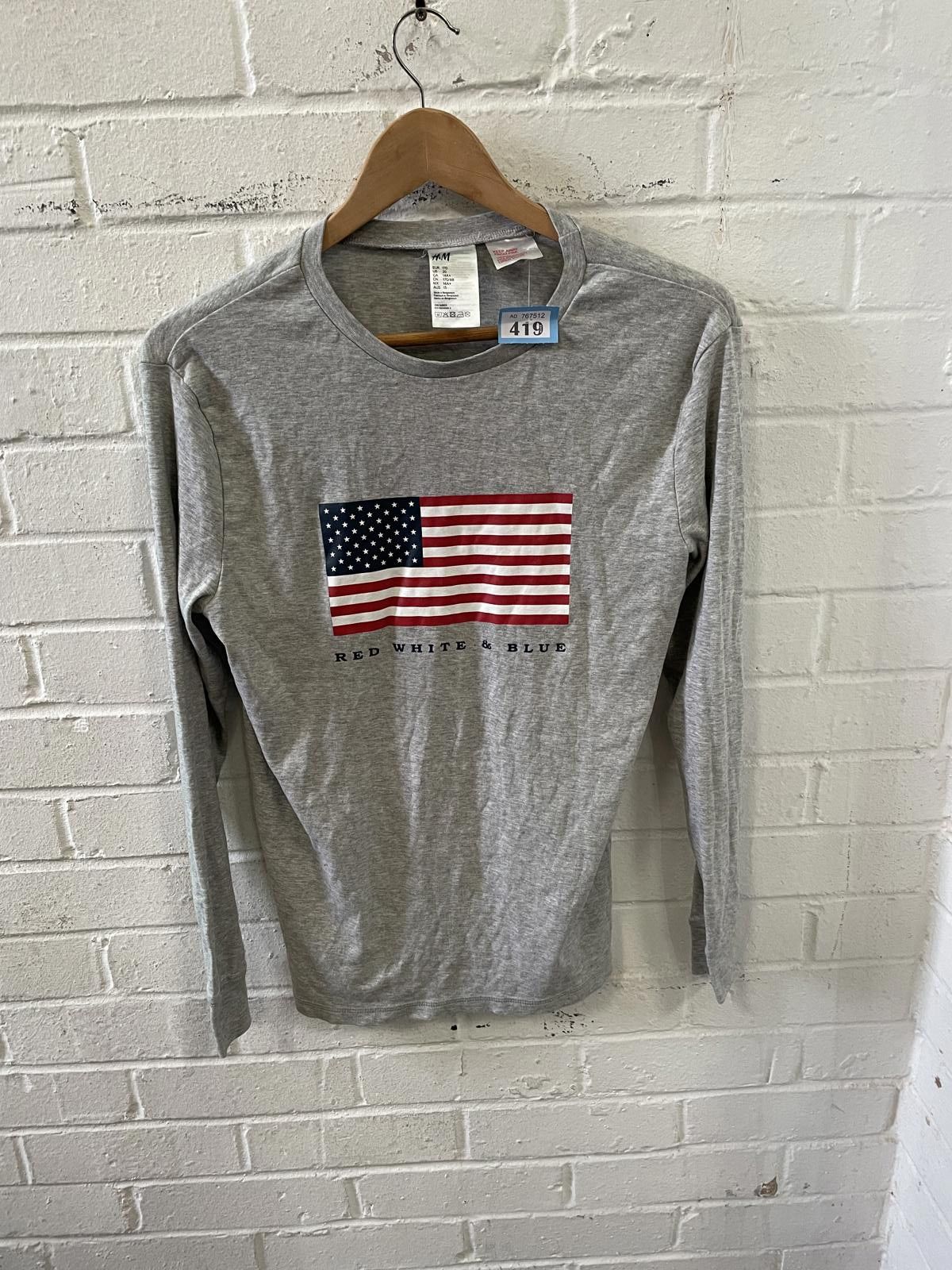 H&M H&M Men's Long Sleeve Grey Shirt with American Flag Print Size US M / EU 48-50 / 2 - 1 Thumbnail