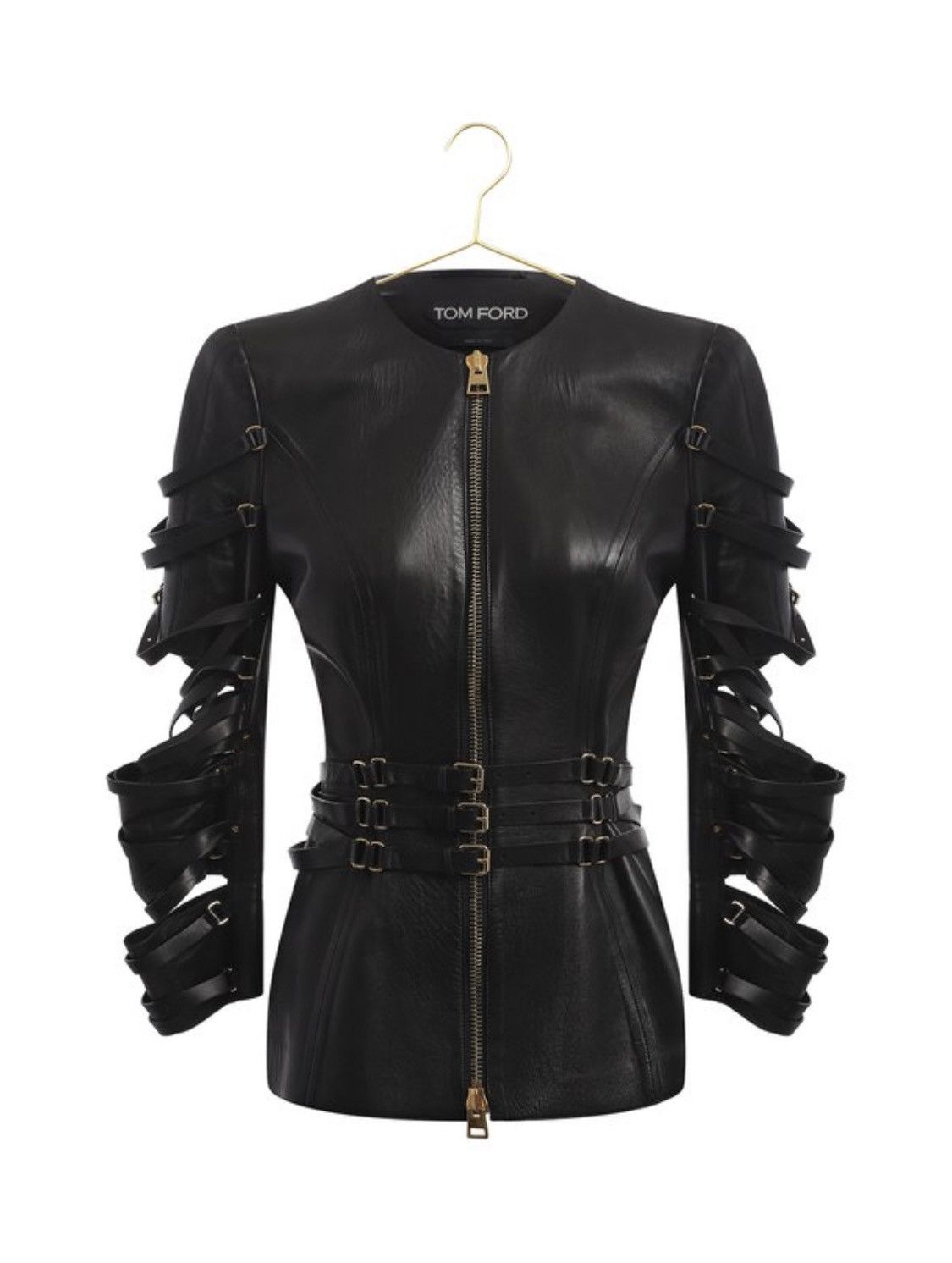 image of Tom Ford Leather Biker All Over Belt Detail Moto Jacket in Black, Women's (Size Small)