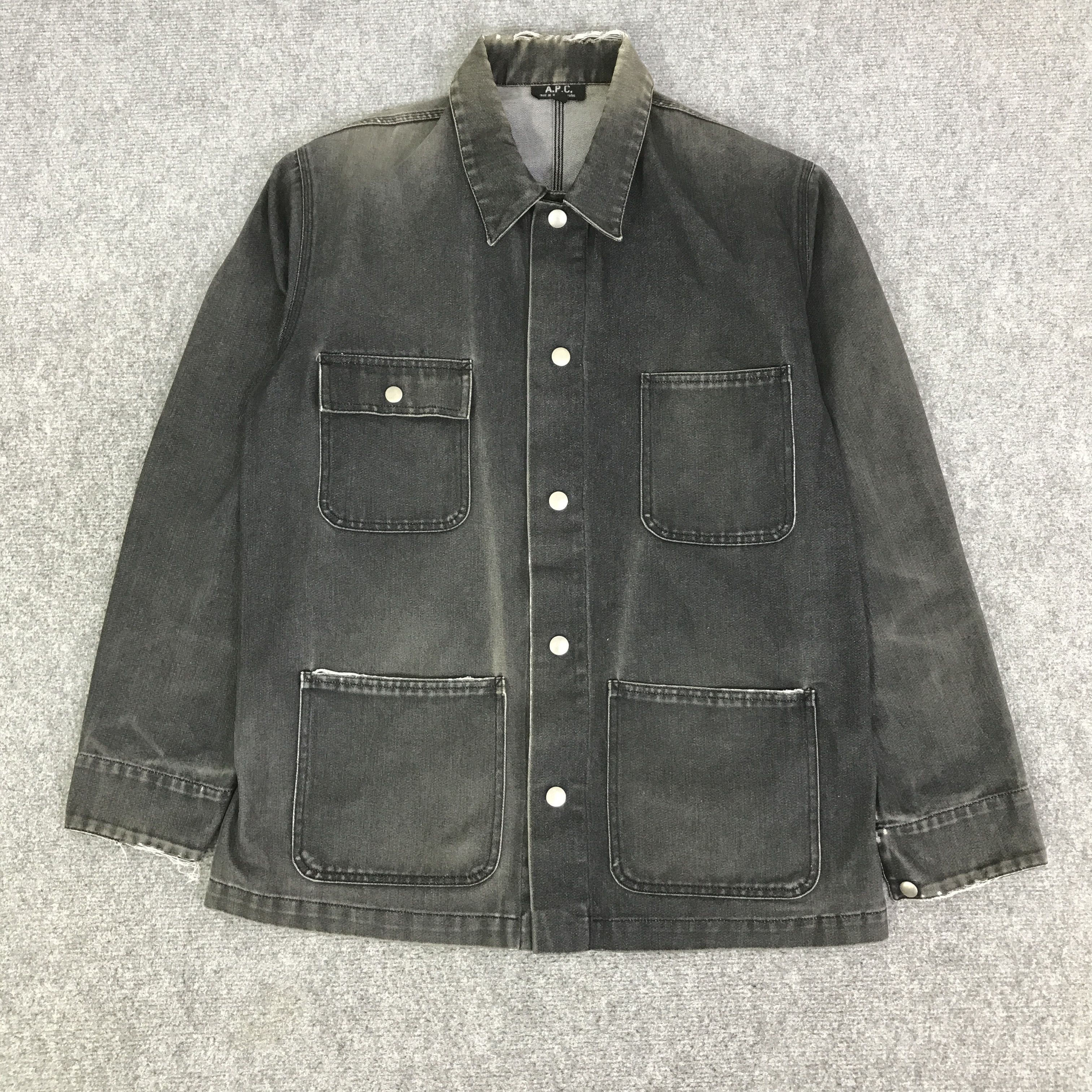 A.P.C. A.P.C DISTRESSED DENIM FADED CHORE JACKET Size US L / EU 52-54 / 3 - 1 Thumbnail