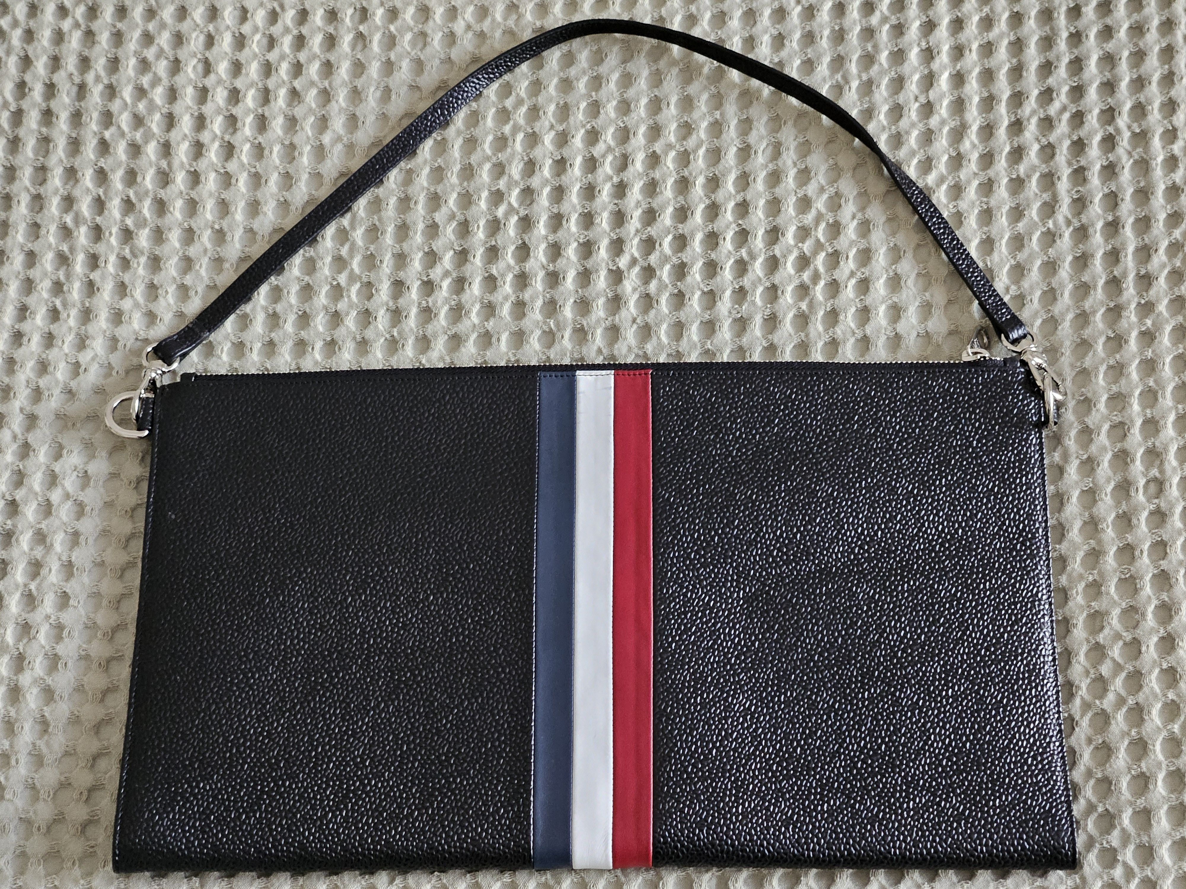 Thom Browne Thom Browne Black Fleece Leather Tricolor XL Pouch Size ONE SIZE - 3 Thumbnail