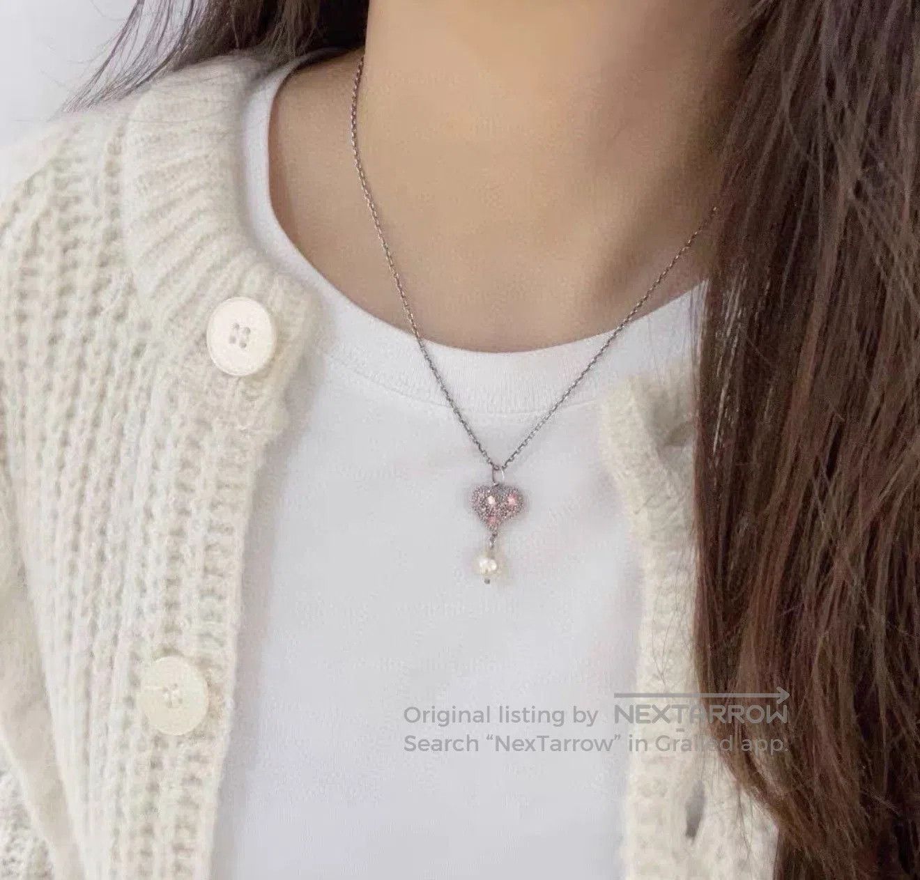 Miu Miu Miu Miu Heart Pearl Pendant Necklace. Size ONE SIZE - 5 Thumbnail