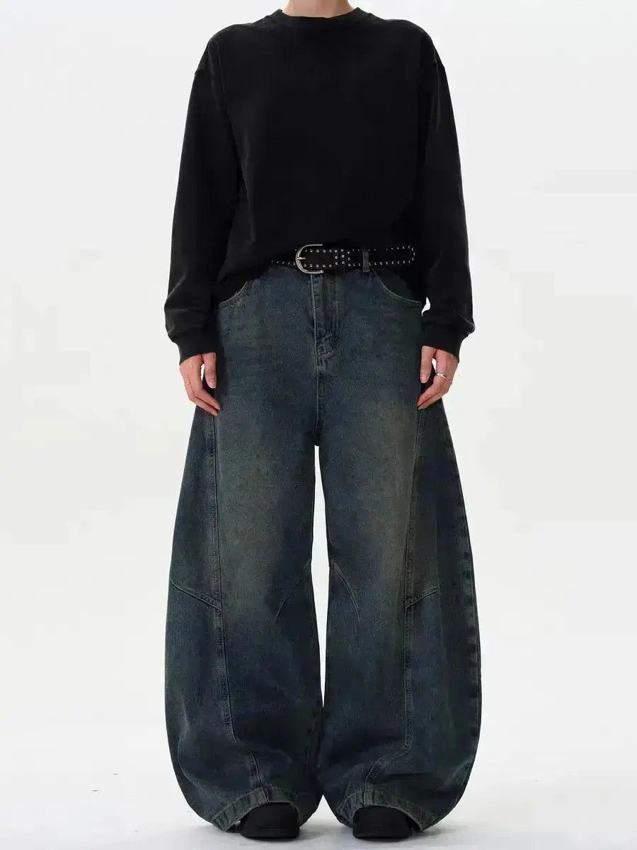 Japanese Brand Vintage deconstructed washed scimitar baggy wide leg jeans Size US 33 - 6 Thumbnail