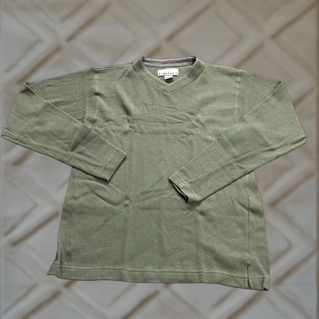 Vintage Vintage Rinnovato Cotton Rayon V-Neck Long Sleeve Shirt Men Small Solid Green Classic Size US S / EU 44-46 / 1 - 1 Thumbnail