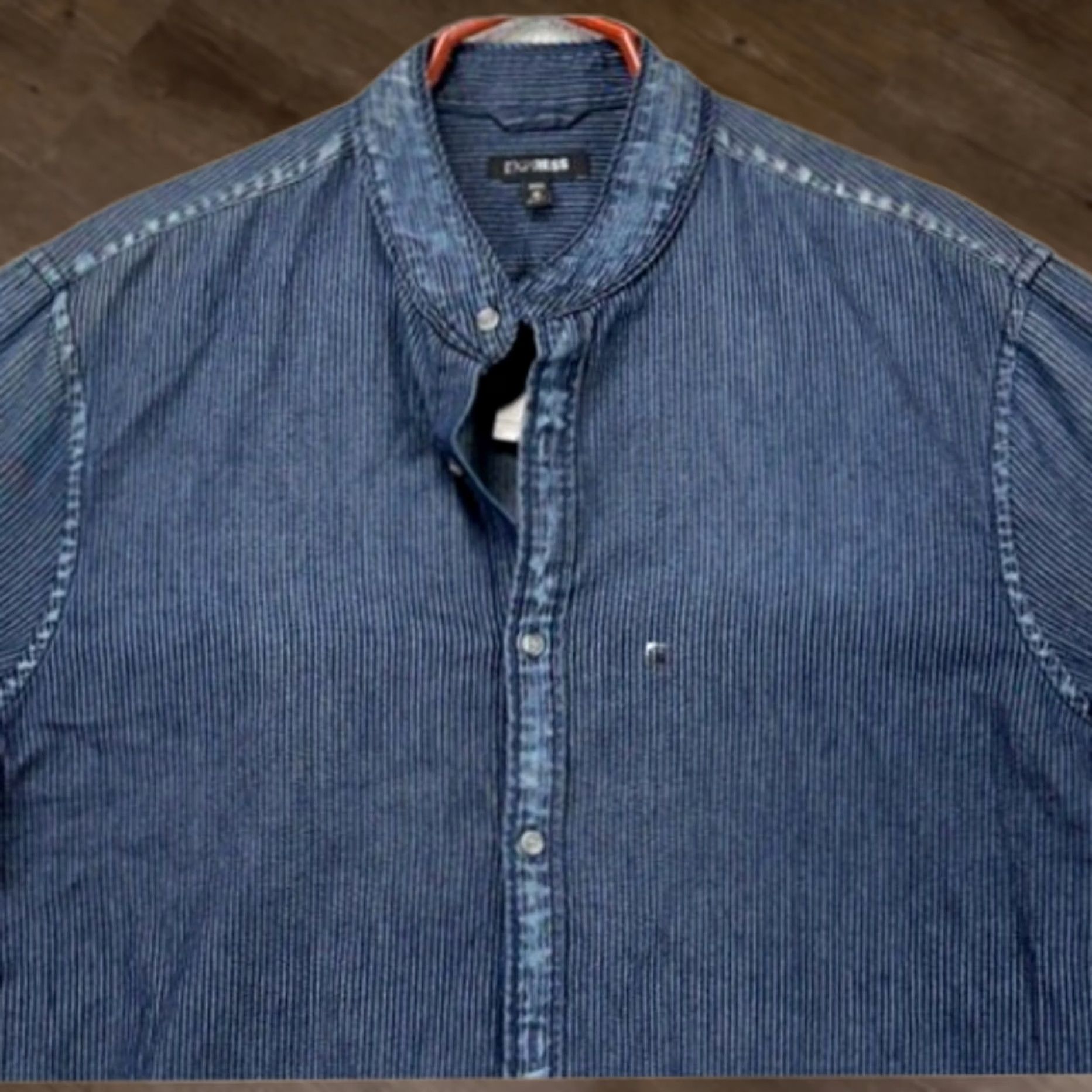 Express Express Shirt Mens XL 17-17.5 Blue Pencil Stripe Button-Down Long Sleeve Dress Shirt Size 46R - 1 Thumbnail