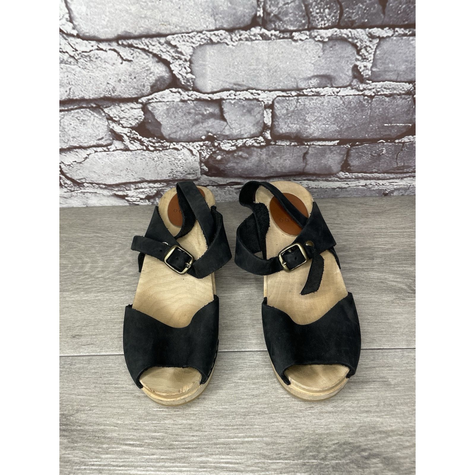 Other Mabo Black Leather Peep Toe Strap Sweden Clogs Heel Sandals Size US 4 / IT 34 - 20 Thumbnail