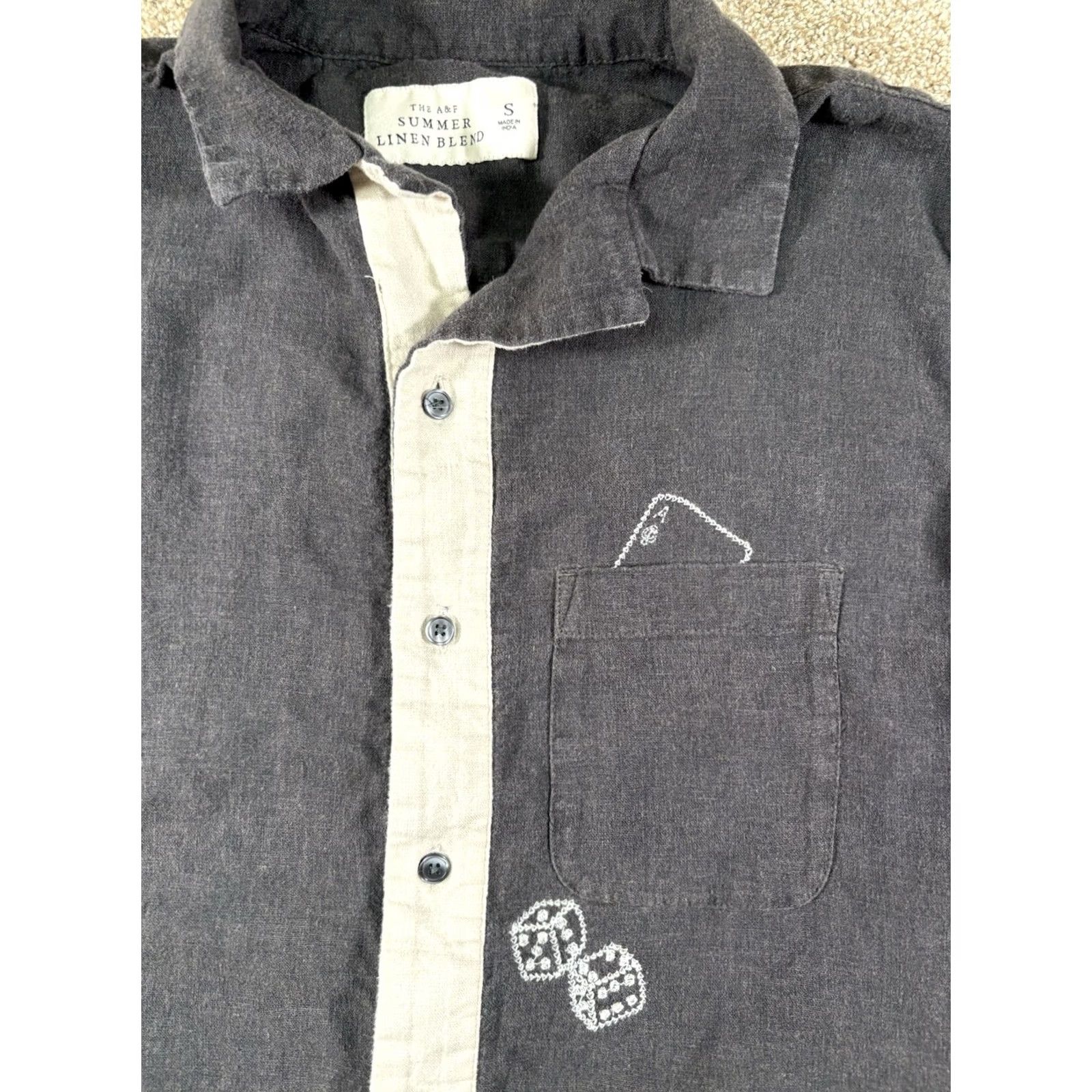 Abercrombie & Fitch Abercrombie & Fitch Shirt Black Linen Blend Poker Chips Dice Casino Embroidery Men’s S Size US S / EU 44-46 / 1 - 4 Thumbnail