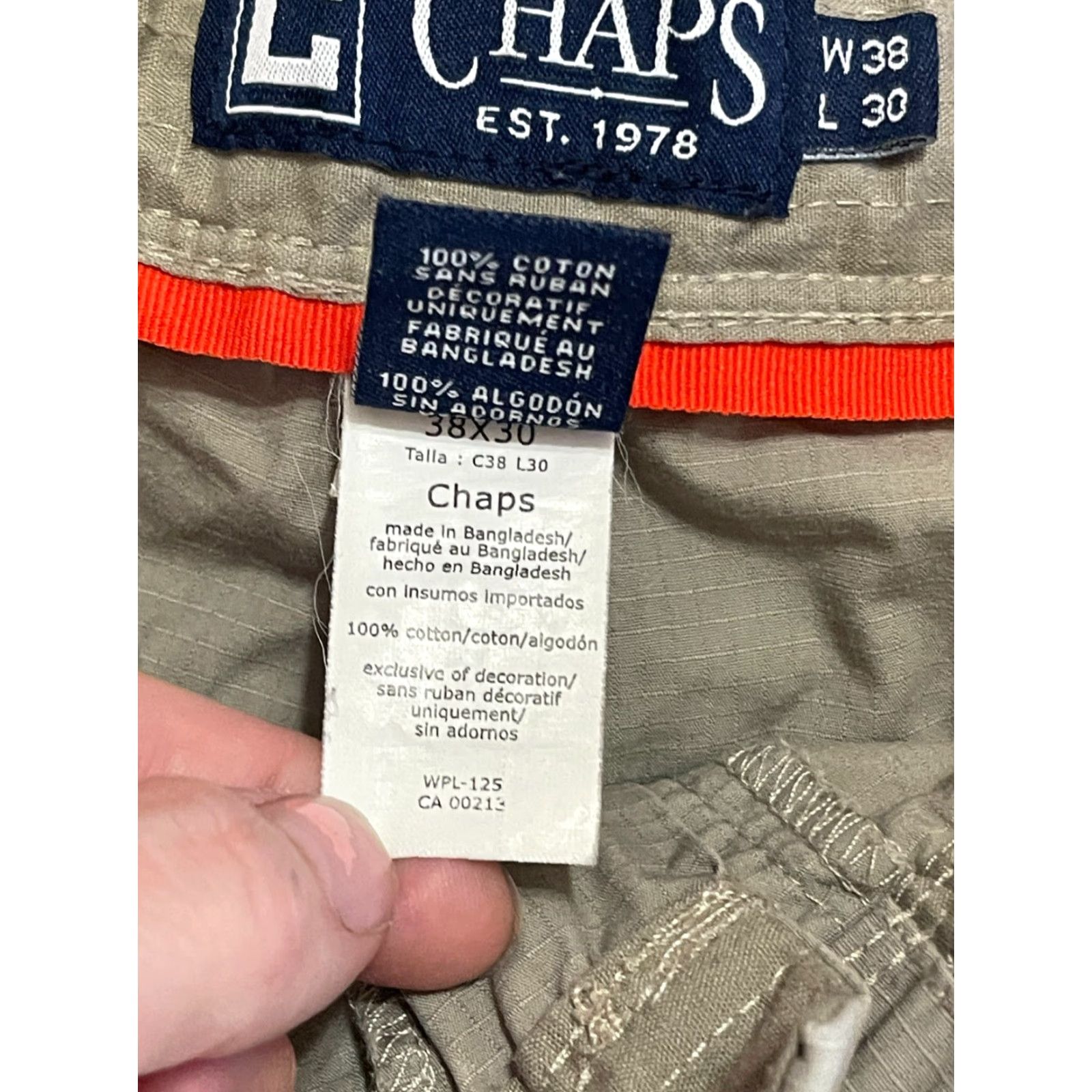 Chaps Chaps Pants Mens 38x30 Tan Built in Belt Straight Leg Pockets Chino Bassline Casual Pants Mens Size 38x30 Brown Flat Front Regular Inseam 30in Size US 38 / EU 54 - 5 Thumbnail