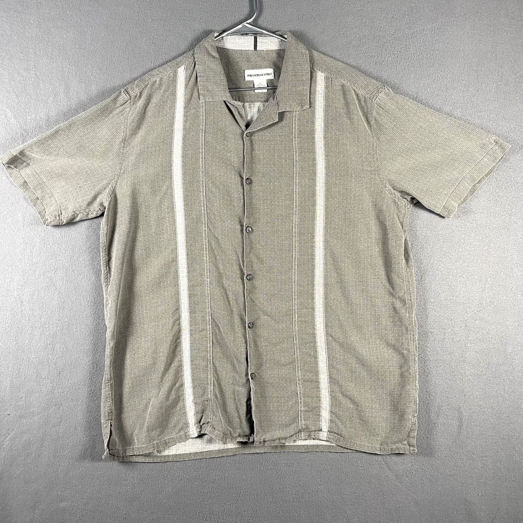 Pronto Uomo Pronto-Uomo Shirt XL Silk Blend Striped Short Sleeve Button Up Rockabilly Casual Mens Size US XL / EU 56 / 4 - 2 Thumbnail