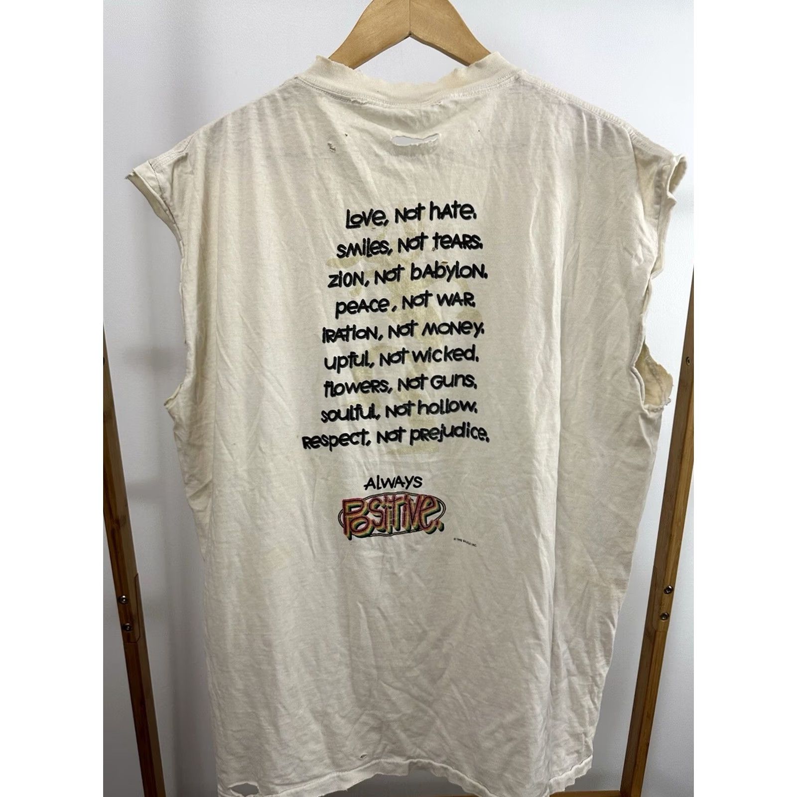 Vintage VINTAGE Balzout T-Shirt XL Cream 90s Peace Not War Love Not Hate Positve Thrashed Worn Mens Size US XL / EU 56 / 4 - 5 Thumbnail