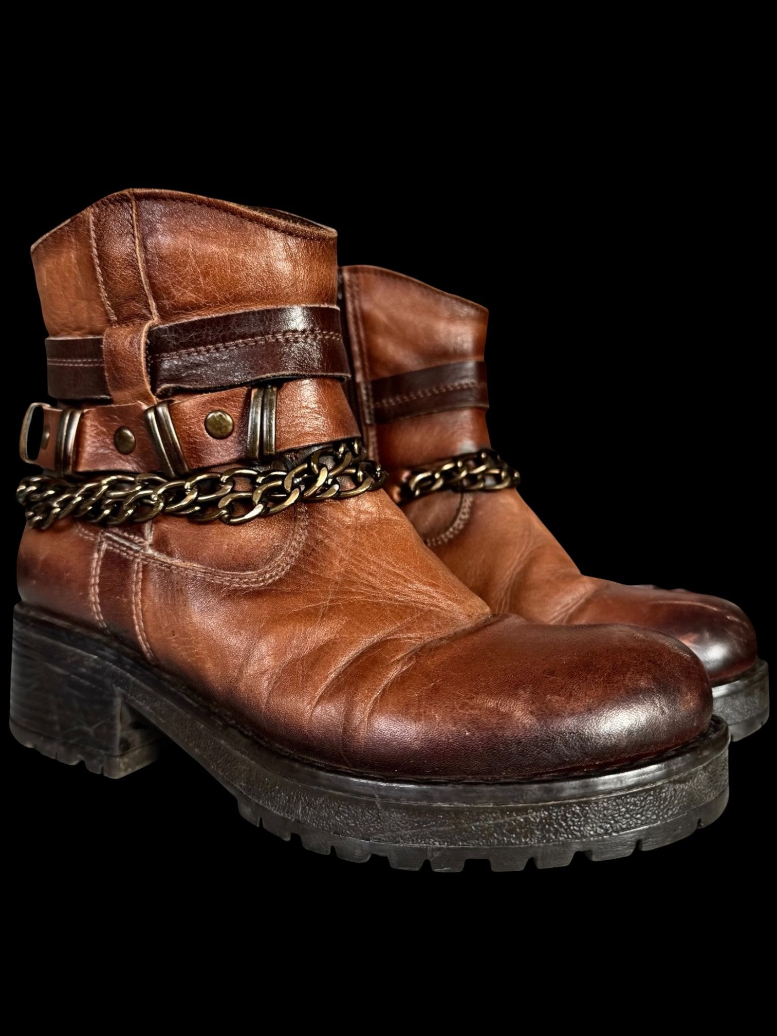 Other Vintage Brown Leather Biker Harness Ankle Boots Size US 7 / EU 40 - 1 Thumbnail