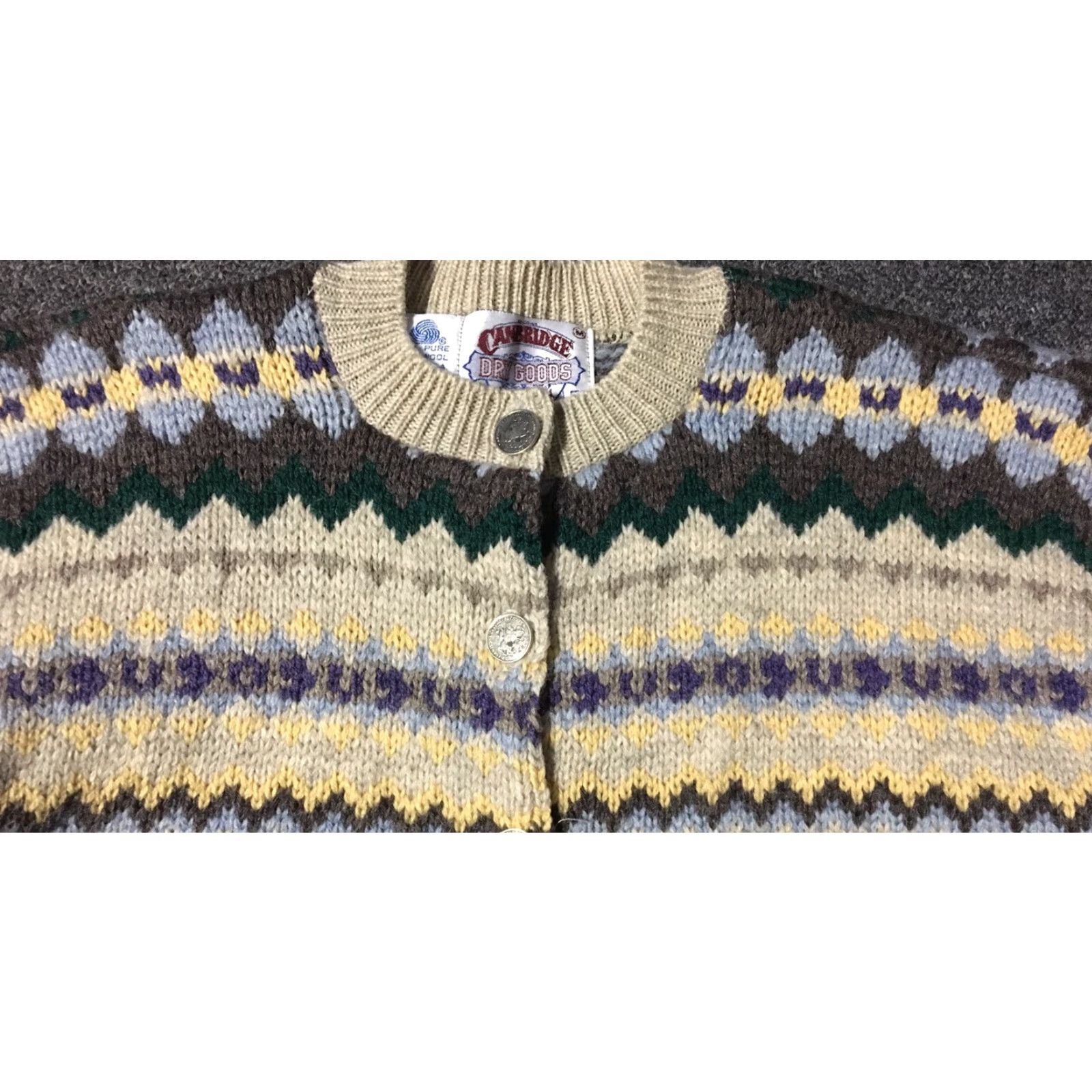 Vintage VINTAGE Cambridge Dry Goods Wool Knit Sweater M Women's Beige 80s 90s Heart Striped Casual USA Ski Western Cardigan Size M / US 6-8 / IT 42-44 - 2 Thumbnail