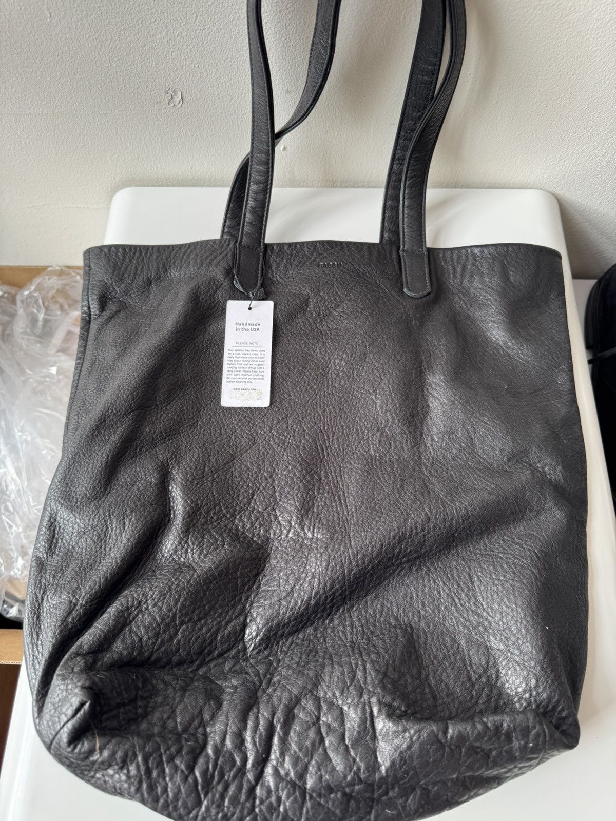 Baggu Baggu Tote Bag Black Natural Milled Leather Double Handle Size ONE SIZE - 6 Thumbnail