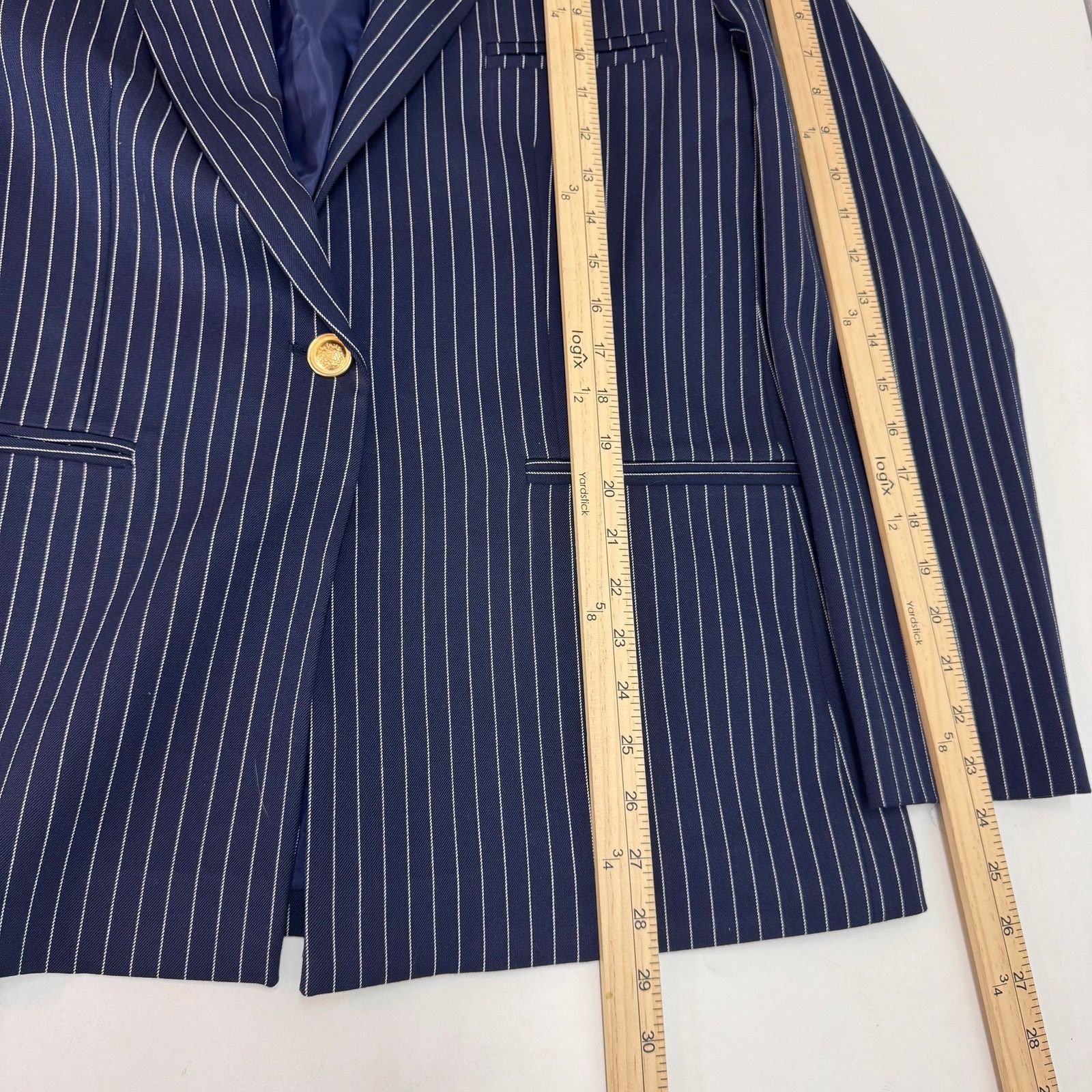 Nasty Gal NWT Nasty Gal Navy Blue Pinstripe Single Breasted Blazer Size XS / US 0-2 / IT 36-38 - 8 Thumbnail