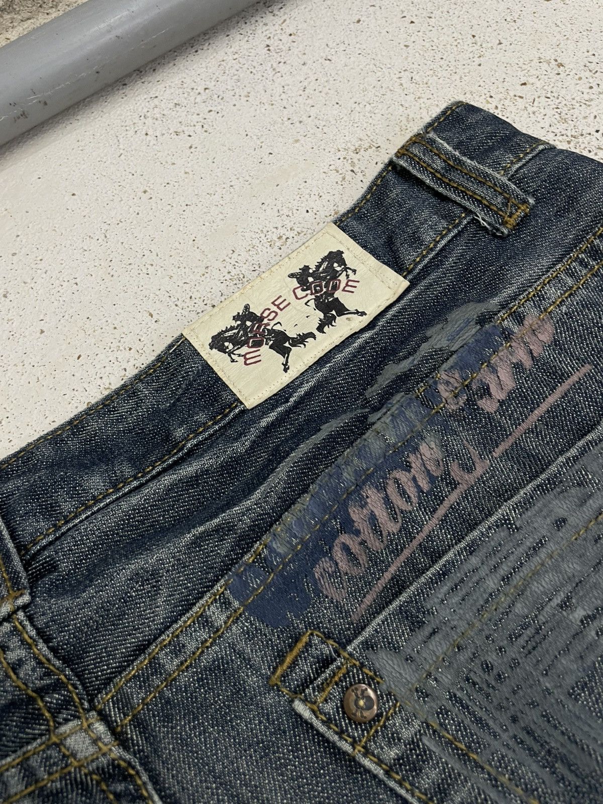 Japanese Brand Morse Code Distressed 3D Whisker Union Jack Gothic Fashion Size US 34 / EU 50 - 21 Thumbnail