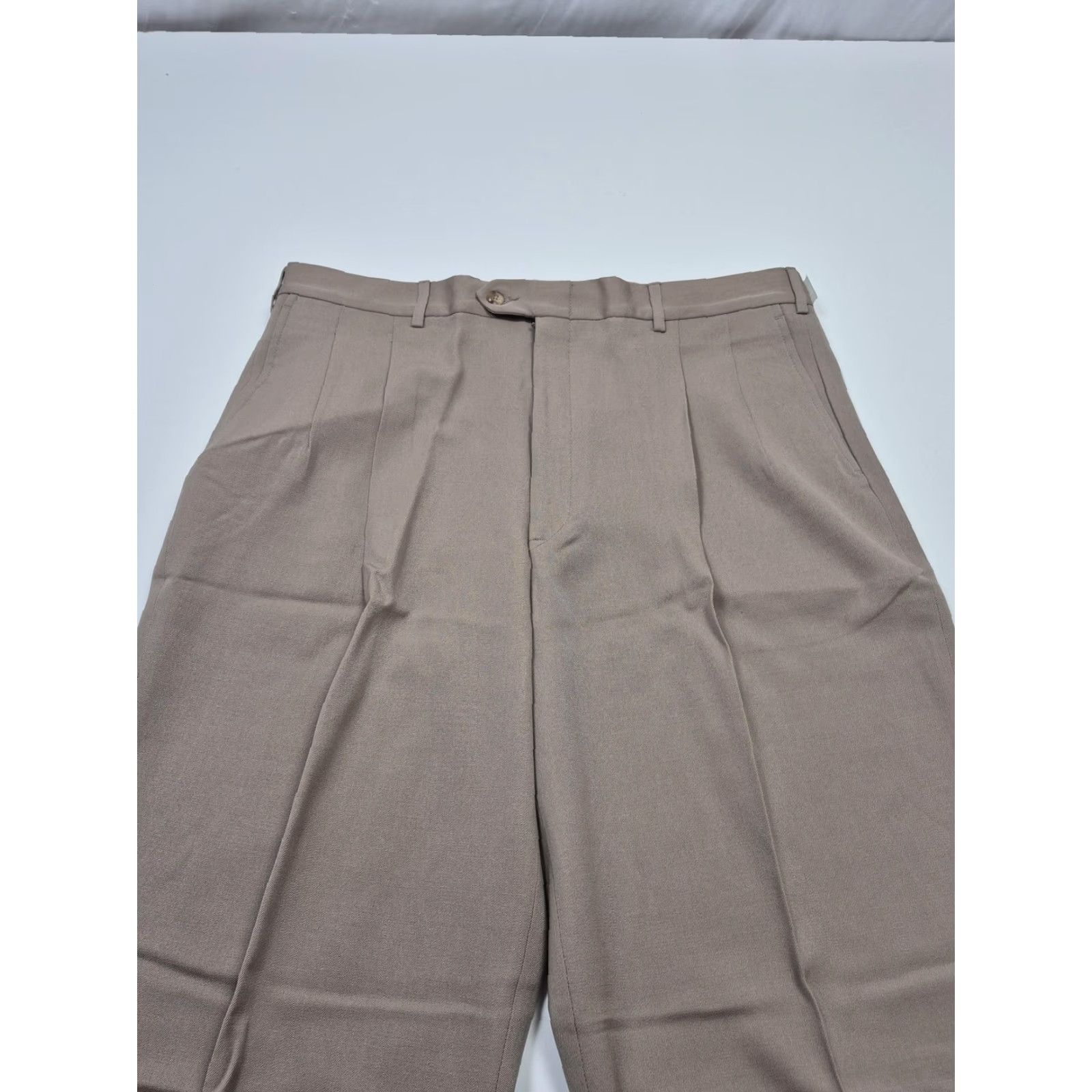 Vintage John Alexander Dress Pants Mens 38x37 Beige Wool Pleated Classic Fit Unhemmed Size US 38 / EU 54 - 2 Thumbnail