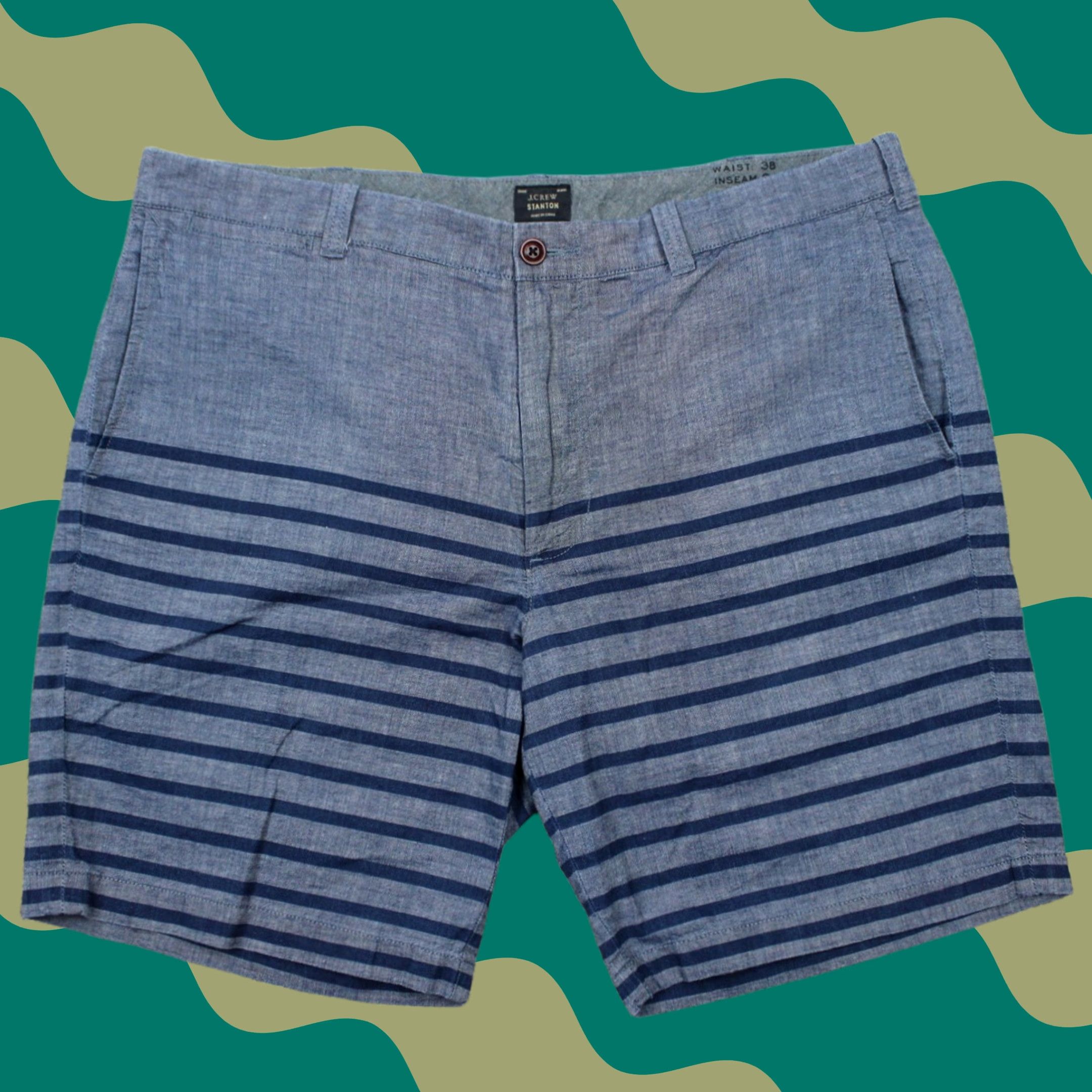 J.Crew J.CREW Stanton Shorts Mens 38 Blue Striped Chino Flat Front Cotton 9" inseam Size US 38 / EU 54 - 1 Thumbnail