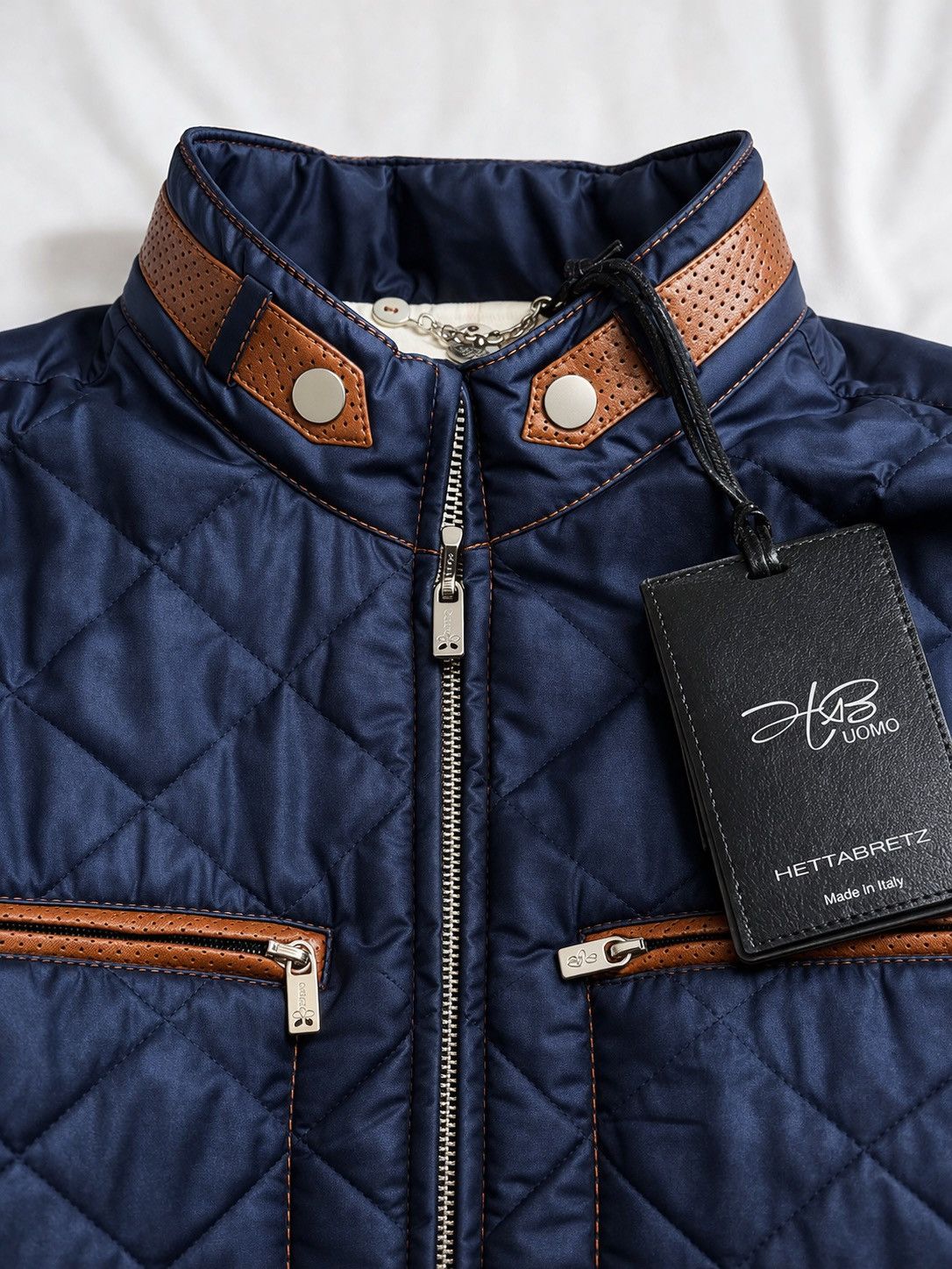 Hettabretz Hettabretz Uomo Blue Silk Quilted Bomber Jacket IT52 Size US L / EU 52-54 / 3 - 3 Thumbnail