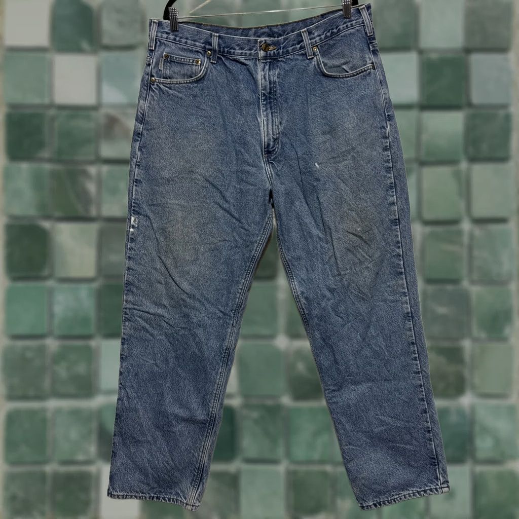 Carhartt CARHARTT Jeans Relaxed Denim 38x31 5-Pocket Lined Plaid Blue Men’s Size 38 Inseam 31 Vintage No Size US 38 / EU 54 - 1 Thumbnail