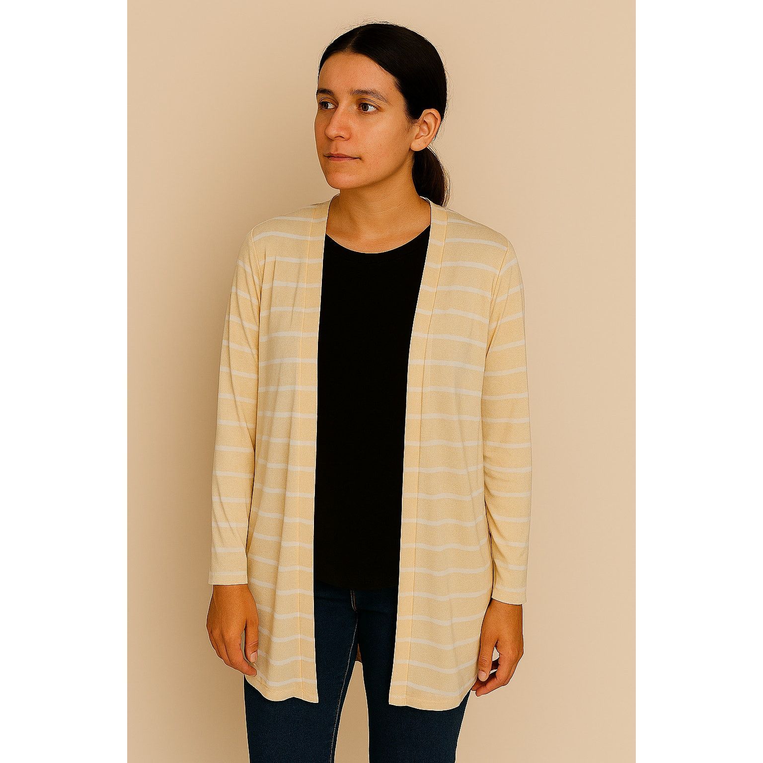 Other NWT LuLaRoe Cream White Stripe Caroline Cardigan SMALL Size S / US 4 / IT 40 - 1 Thumbnail
