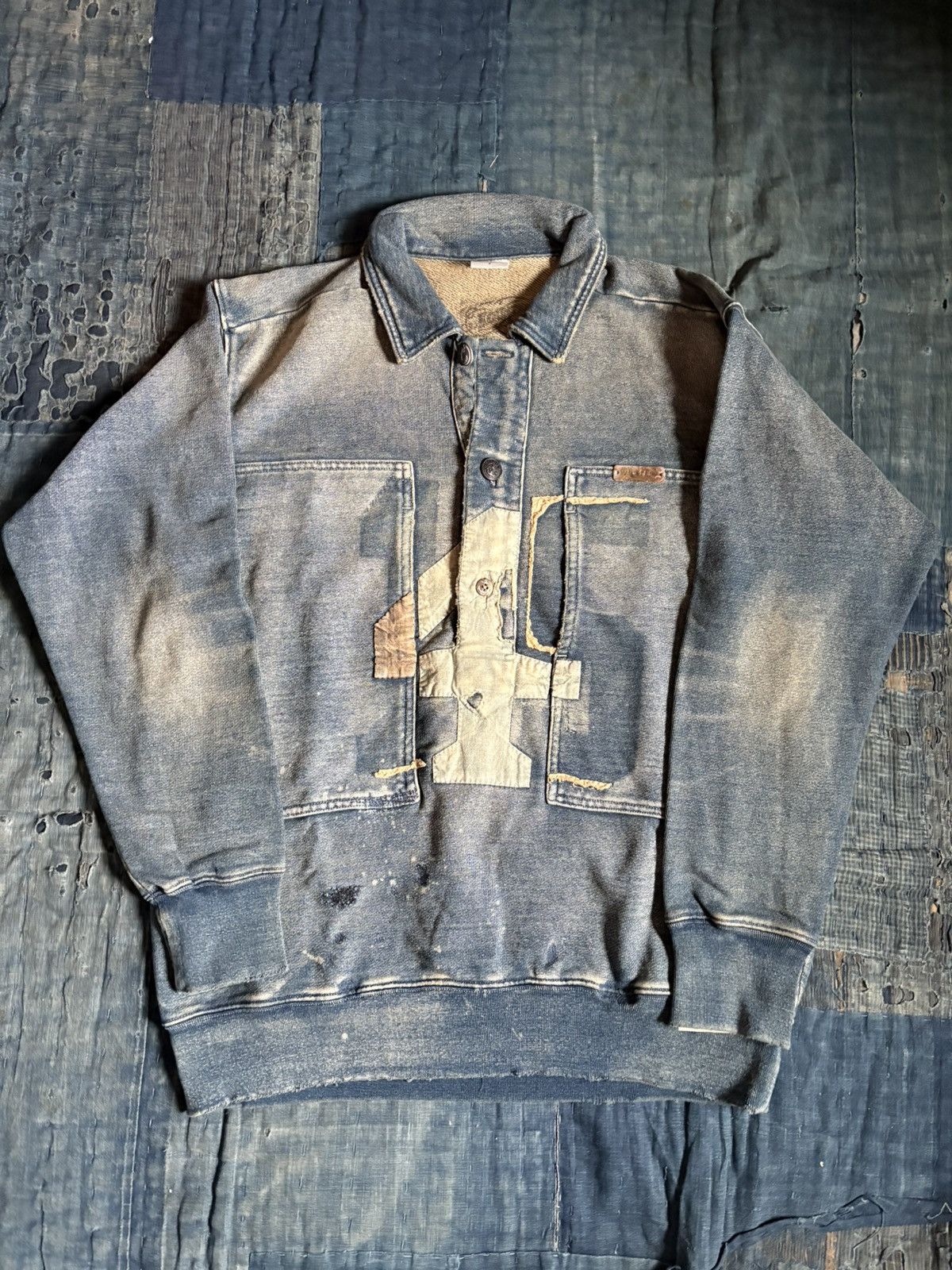 Kapital KAPITAL BORO patchwork damage weathering Indigo sweat shirt Size US M / EU 48-50 / 2 - 1 Thumbnail