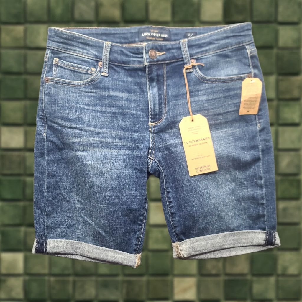 Lucky Brand Lucky Brand Shorts Bermuda Regular Women's 2 Mid Rise Distressed Stretch Denim 5-Pocket Blue Cotton Polyester Spandex Size 26" / US 2 / IT 38 - 1 Thumbnail