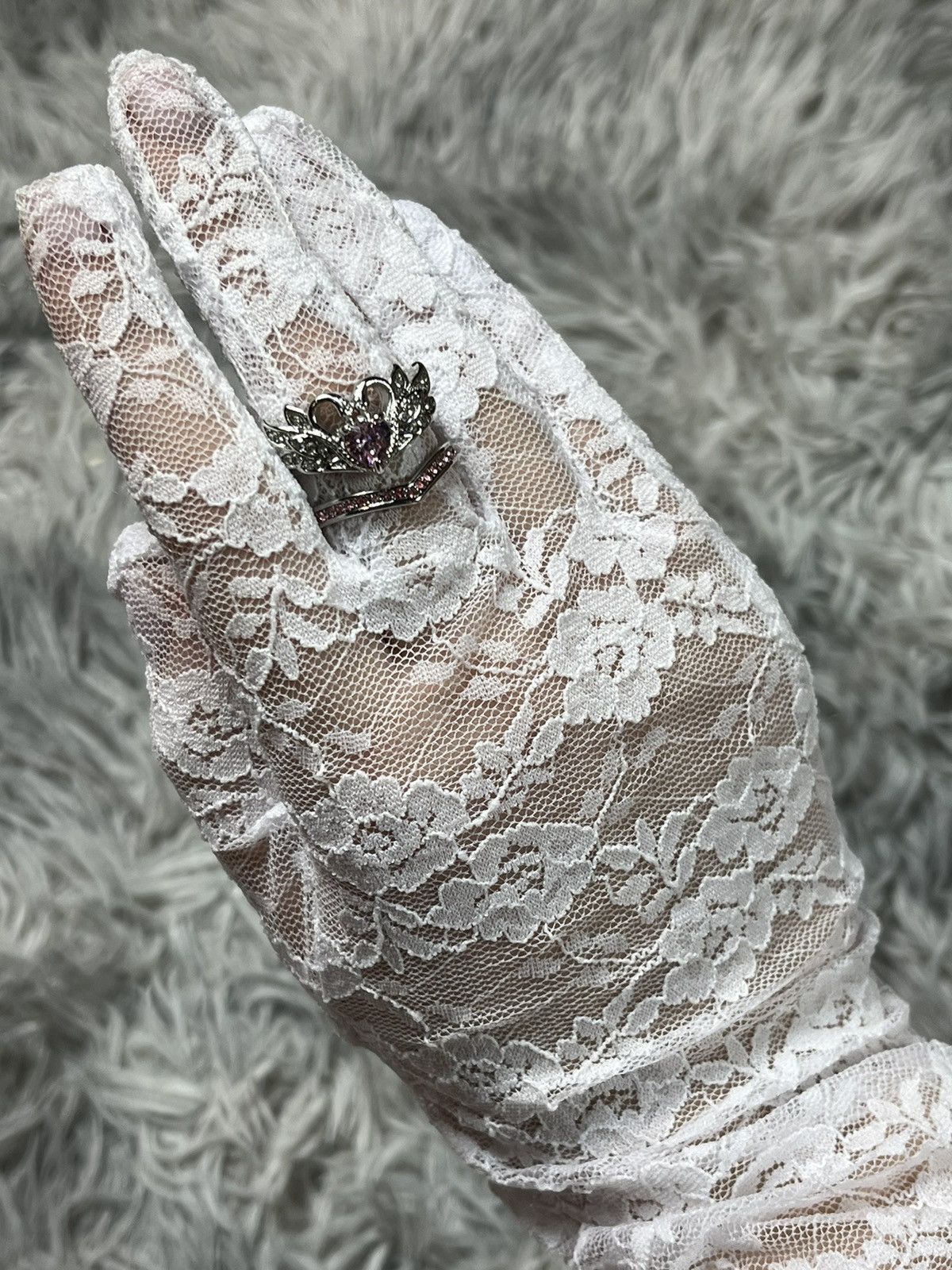 Jewelry Romantic Swan Crown Ring Set – Silver & Pink Gemstones Size ONE SIZE - 5 Thumbnail