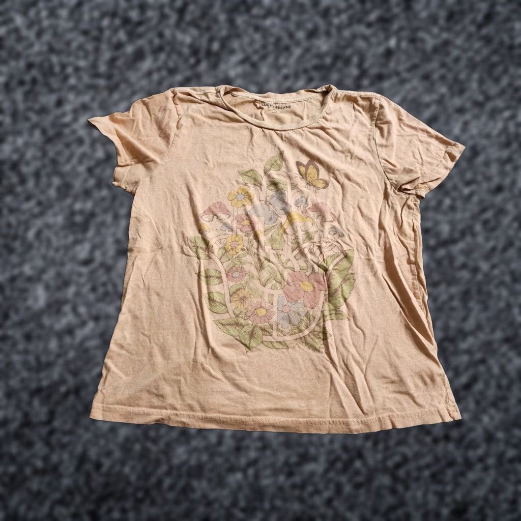 Lucky Brand Lucky Brand Womens T-Shirt Pink Short Sleeve Round Neck Vintage Style Nature Mushrooms Flowers Boho Peace Size L / US 10 / IT 46 - 1 Thumbnail