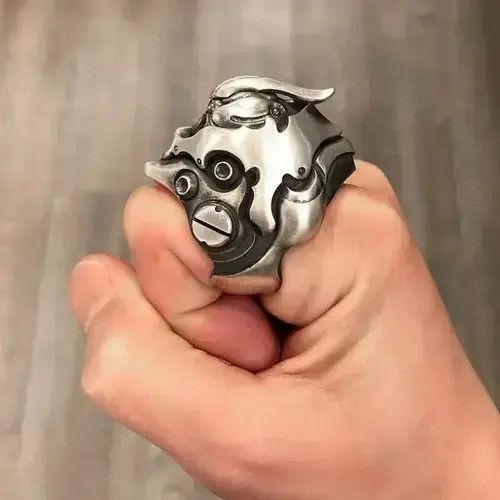 Anime x Jewelry Master Machine Armour Resizable Ring in Silver, Men's