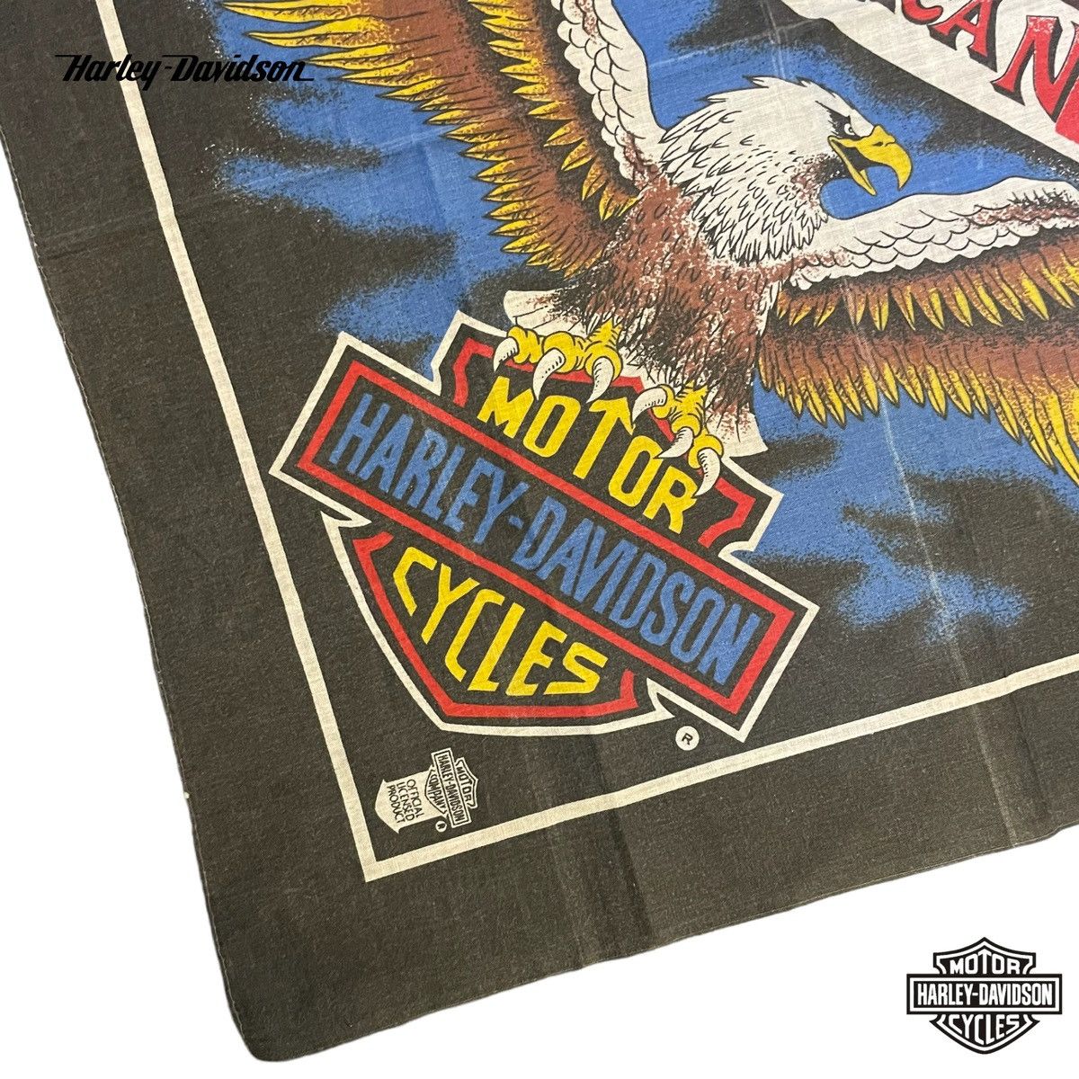 Harley Davidson × Vintage Vintage Harley Davidson Motorcycle Bandana 50/50 soft fabric, HDOLP logo "The American Way Made in USA" Eagle Size ONE SIZE - 7 Thumbnail