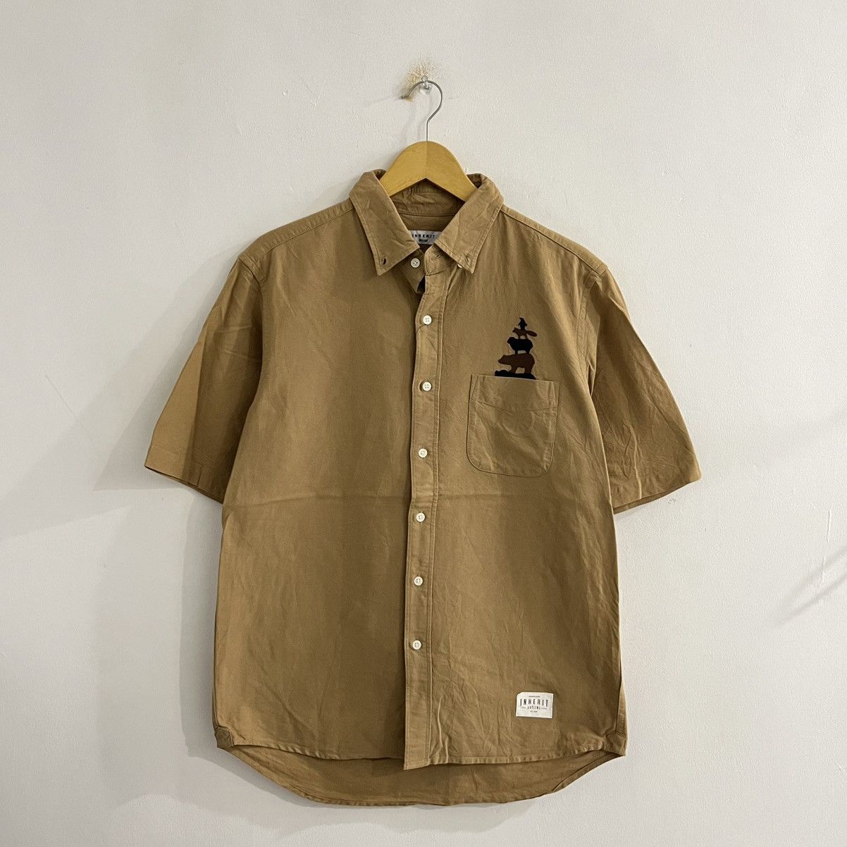 Japanese Brand Inherit Basic Brown Embroidered Button Up Shirt Size US L / EU 52-54 / 3 - 1 Thumbnail