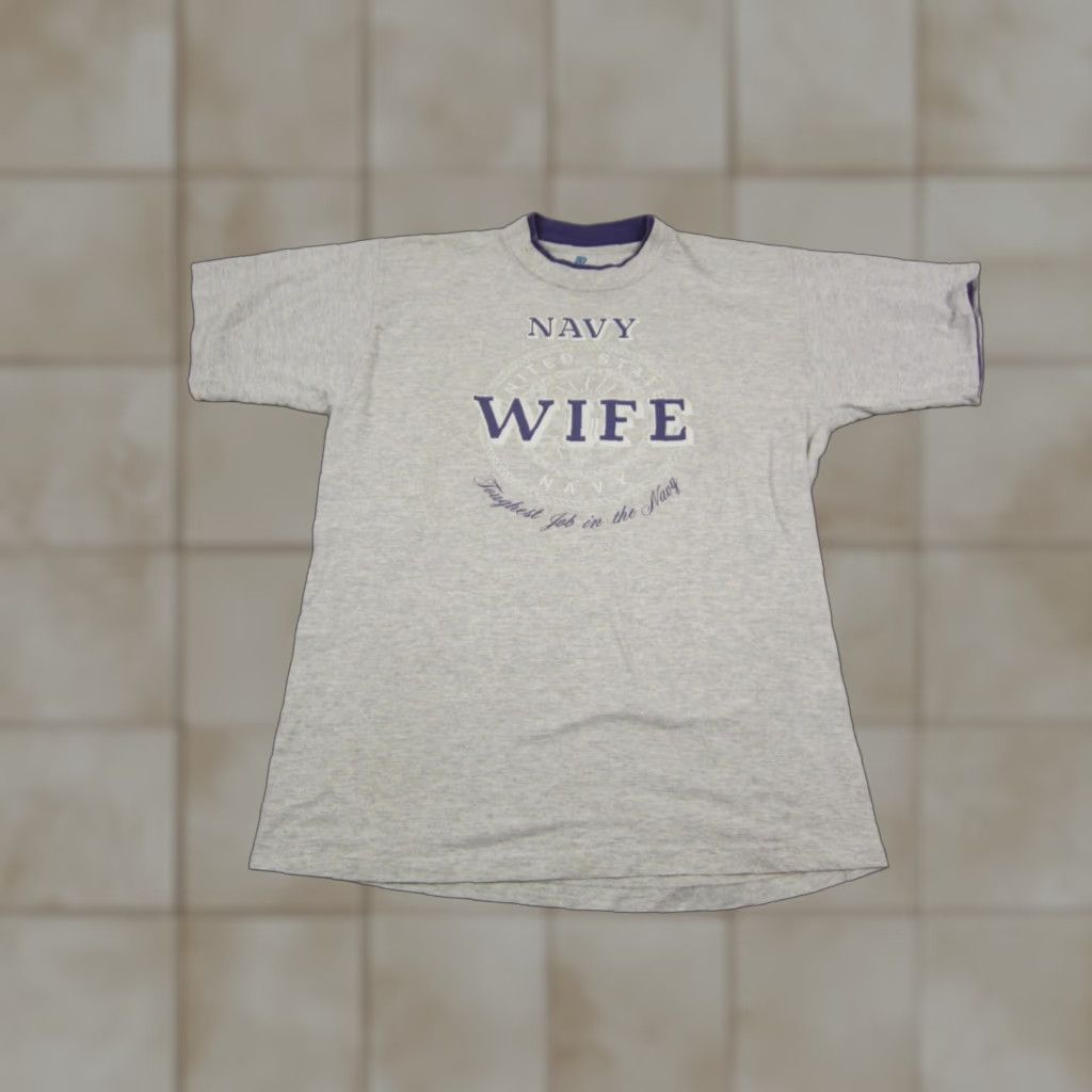 Vintage Vintage Navy Wife Shirt Womens L Gray Cotton Military Graphic Made in USA Size L / US 10 / IT 46 - 1 Thumbnail