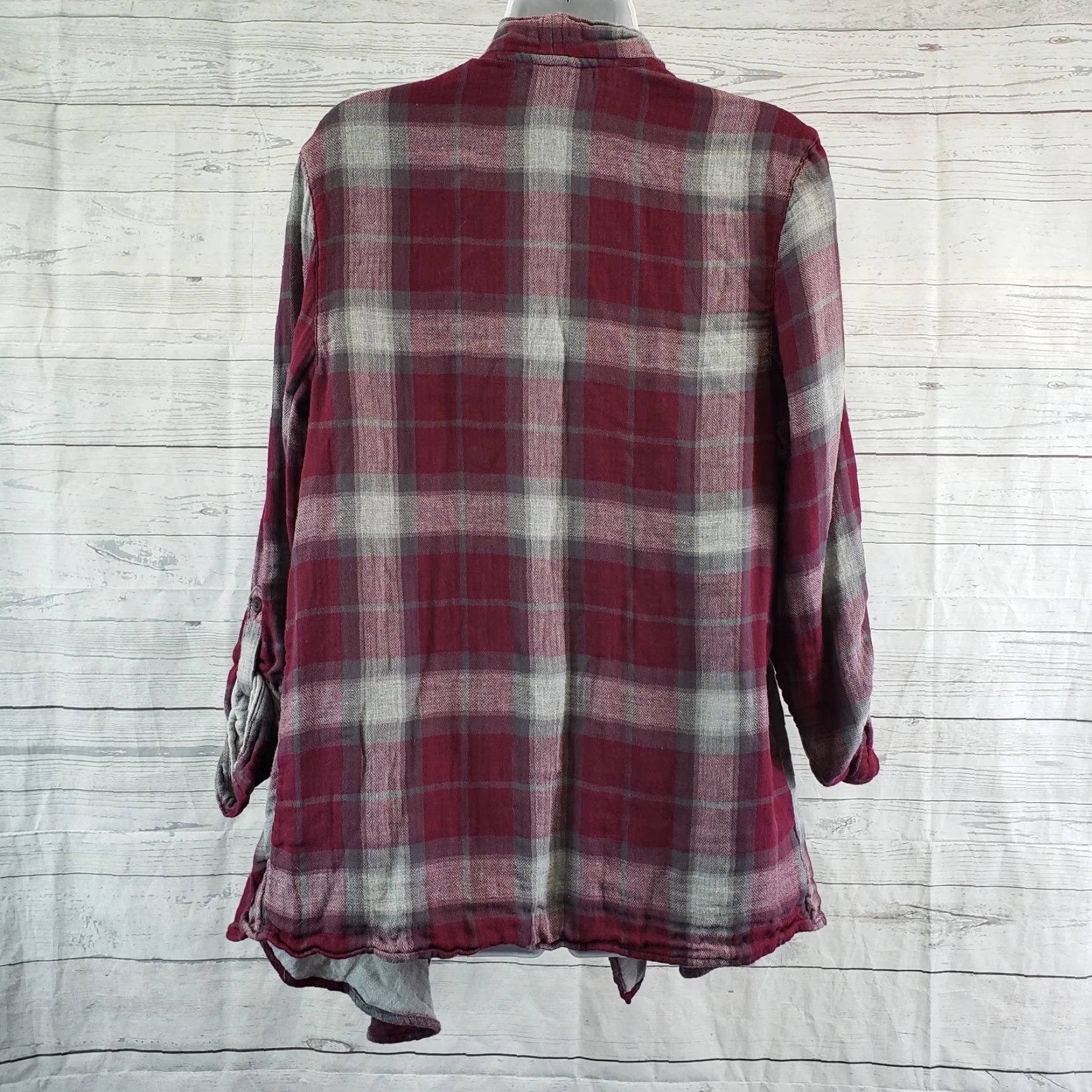 Eddie Bauer VINTAGE Eddie Bauer Womens Open Front Cardigan Top Sz Medium Burgundy Gray Plaid Cotton Size M / US 6-8 / IT 42-44 - 4 Thumbnail