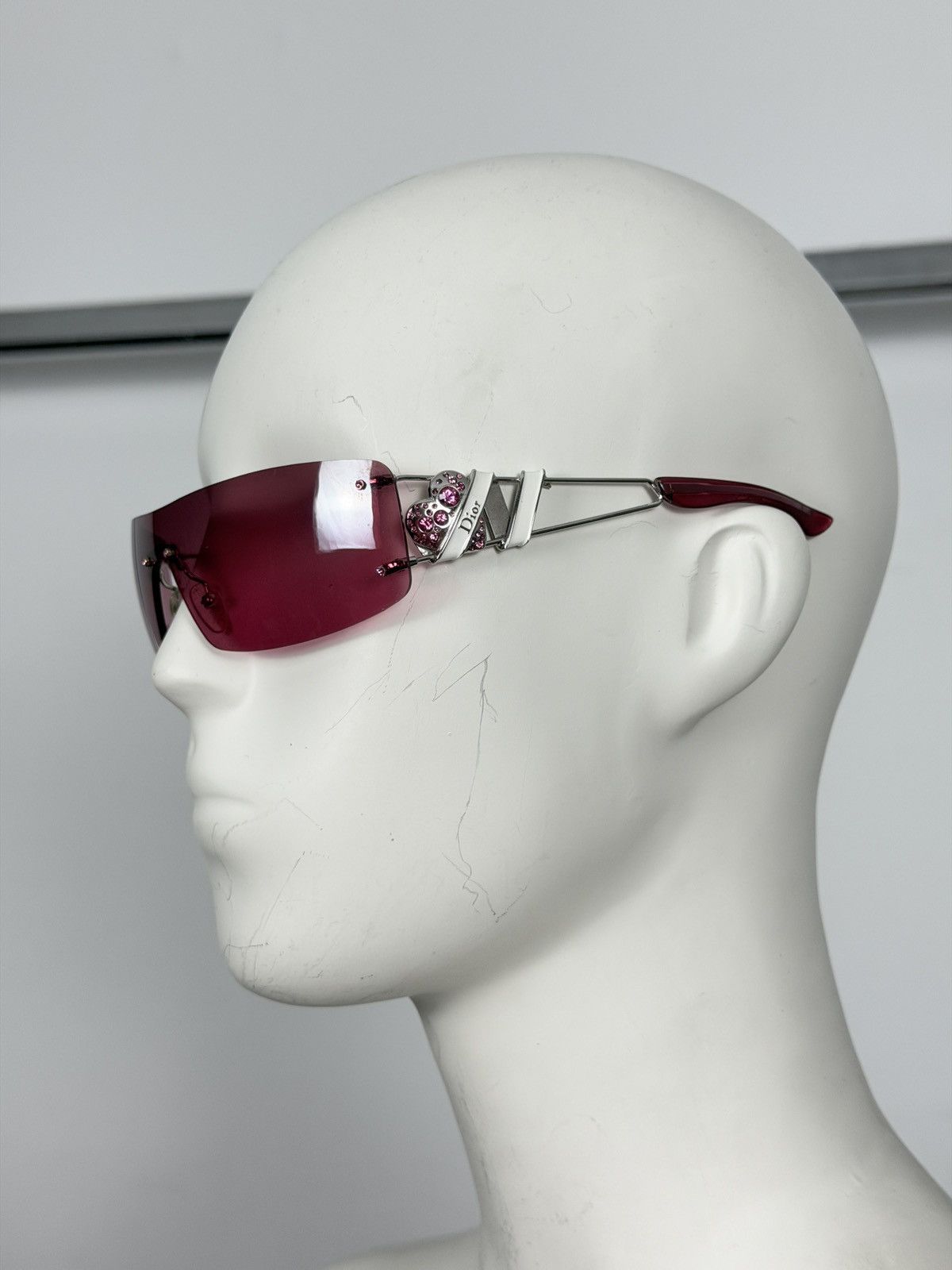 Dior Dior 2000’s Heart Core Rhinestone Ski Shield Logo Sunglasses Size ONE SIZE - 5 Thumbnail