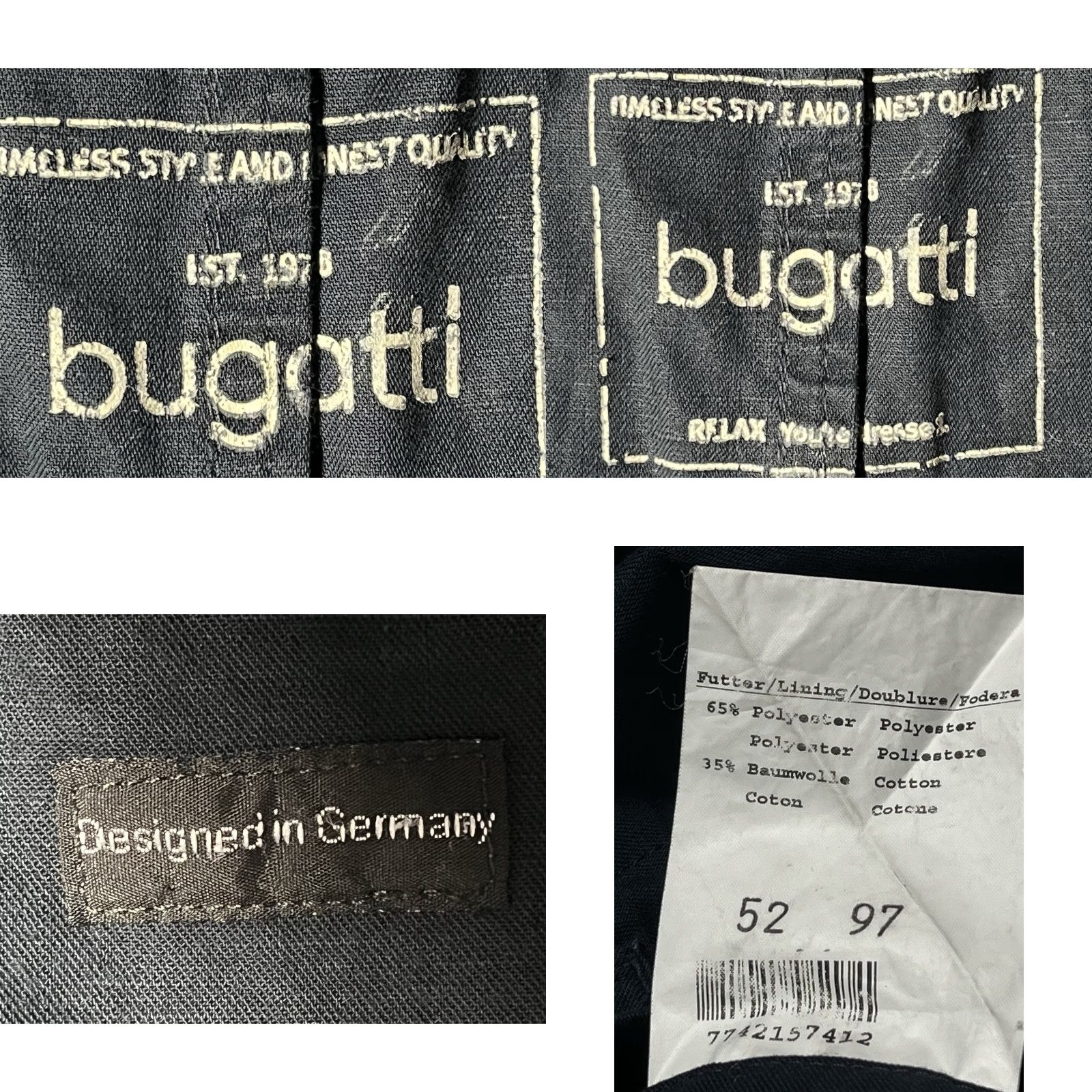 Bugatti VINTAGE Bugatti Jacket Men 52 Black Full Zip Pockets Coat Regular Trench Coat Stand-Up Collar 80s 90s Designer Weather Jacket Size US L / EU 52-54 / 3 - 8 Thumbnail