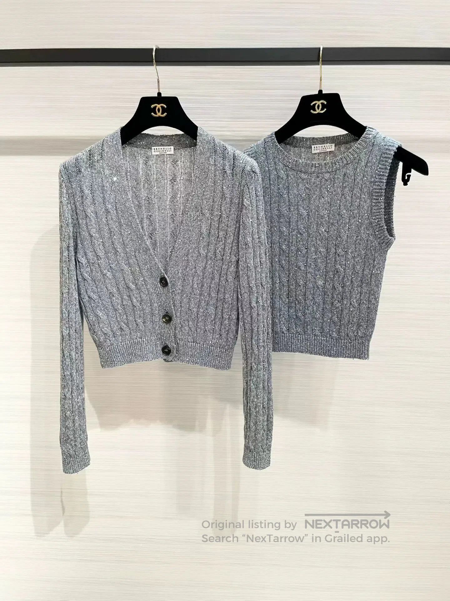 Brunello Cucinelli Brunello Cucinelli Gray Sequin Knit Cardigan. Size US XS / EU 42 / 0 - 2 Thumbnail
