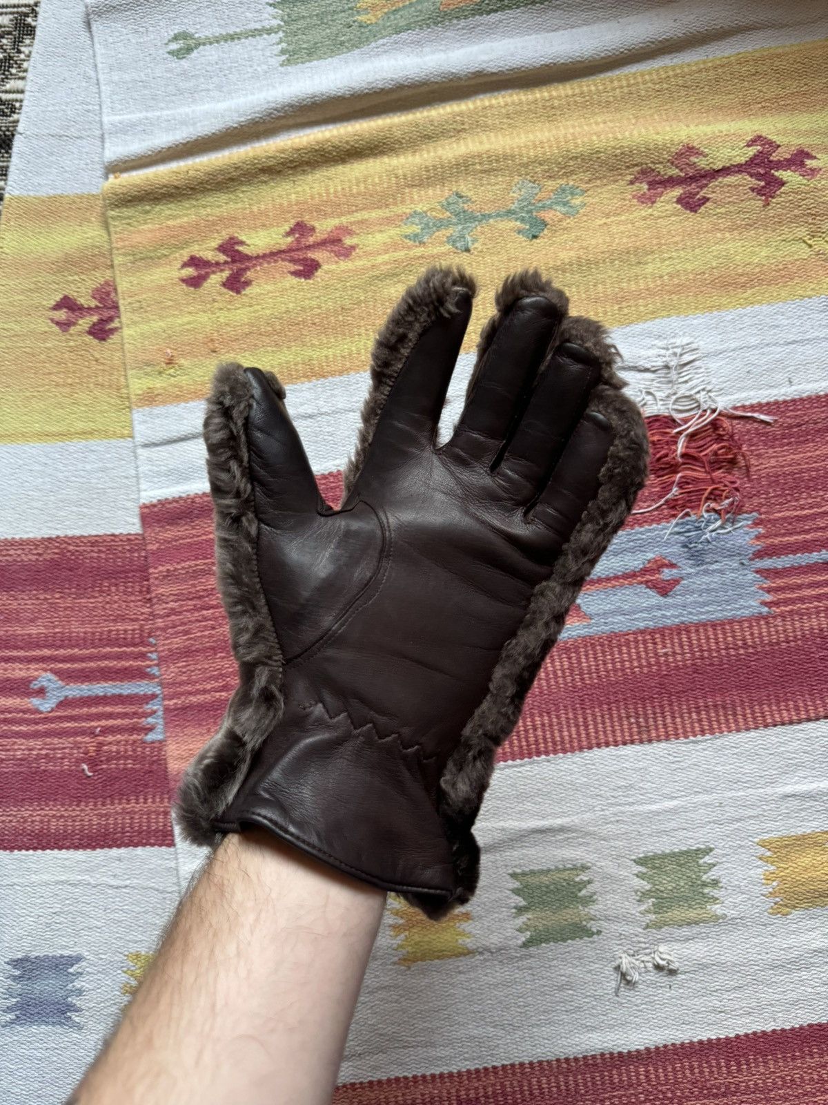 Genuine Leather × Vintage Vintage 80-90’s Sheepskin Genuine Fur Faux Leather Gloves Size ONE SIZE - 2 Thumbnail