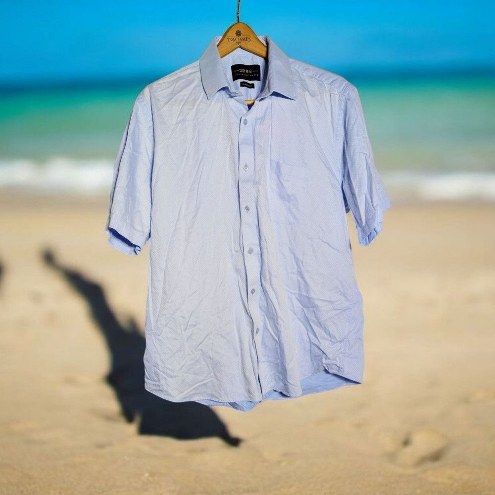Designer Men's Light Blue sz 17.5 Short Sleeve Shirt By Collar Tales Size US XL / EU 56 / 4 - 1 Thumbnail
