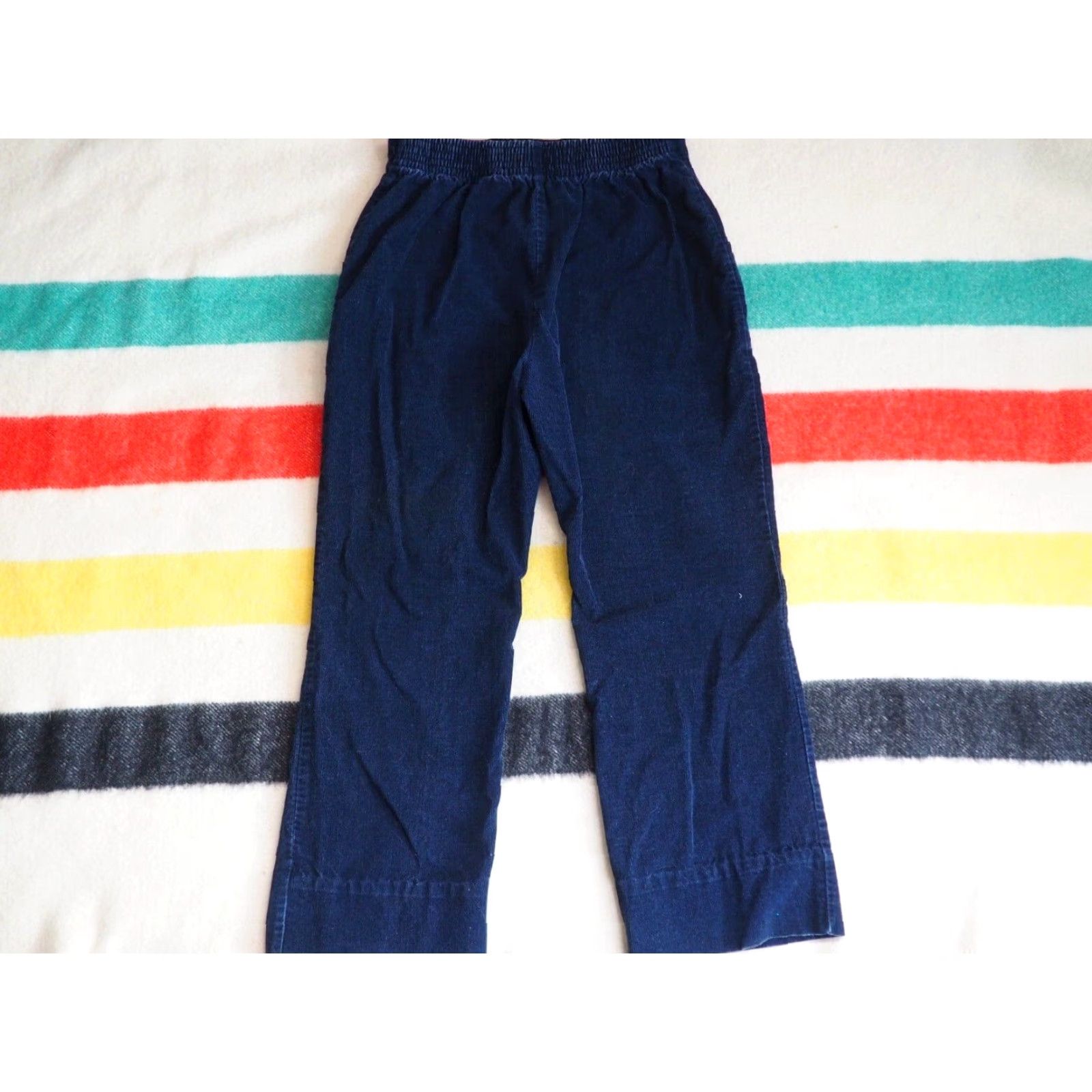 Sears VINTAGE Sears Navy Blue Corduroy Hippy Pants 70s Talon Wide Leg Womens 32x28 Inseam 28 Blue Decade 1970s Look Hippy Casual Size 24" / US 00 / IT 34 - 2 Thumbnail